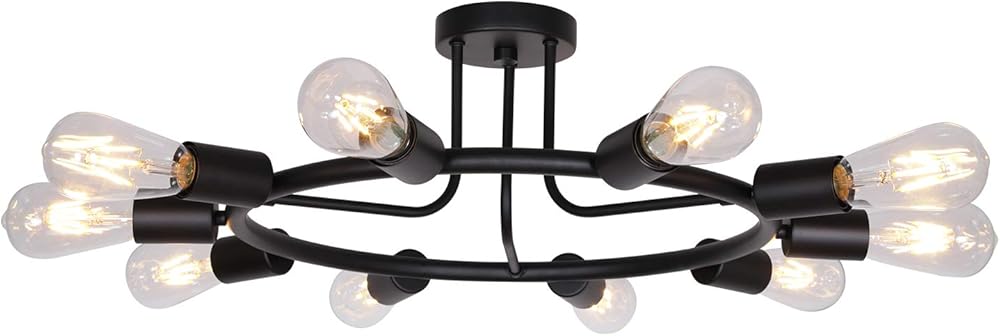BONLICHT Vintage Metal Large Sputnik Chandeliers 10-Light Flush Mount Light Fixtures Ceiling Black Indoor Industrial Chandelier Lighting Mid Century Modern Starburst-Style Lighting Fixture UL Listed