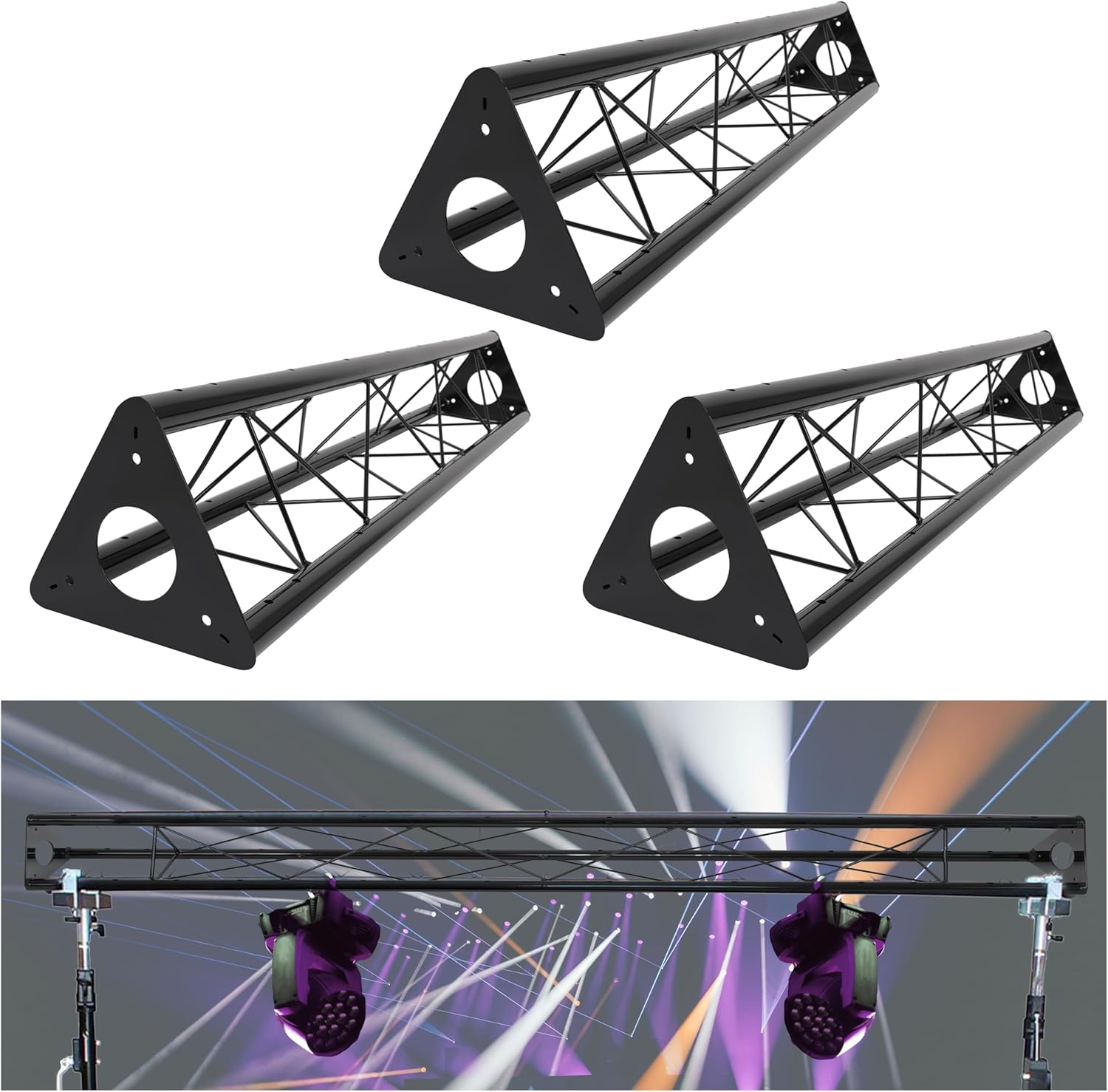 KUAFU 3 x 5ft Triangle Truss for DJ Booth Lighting System Stand and Live Stream, Mobile Steel Triangle Bolted Truss, Black