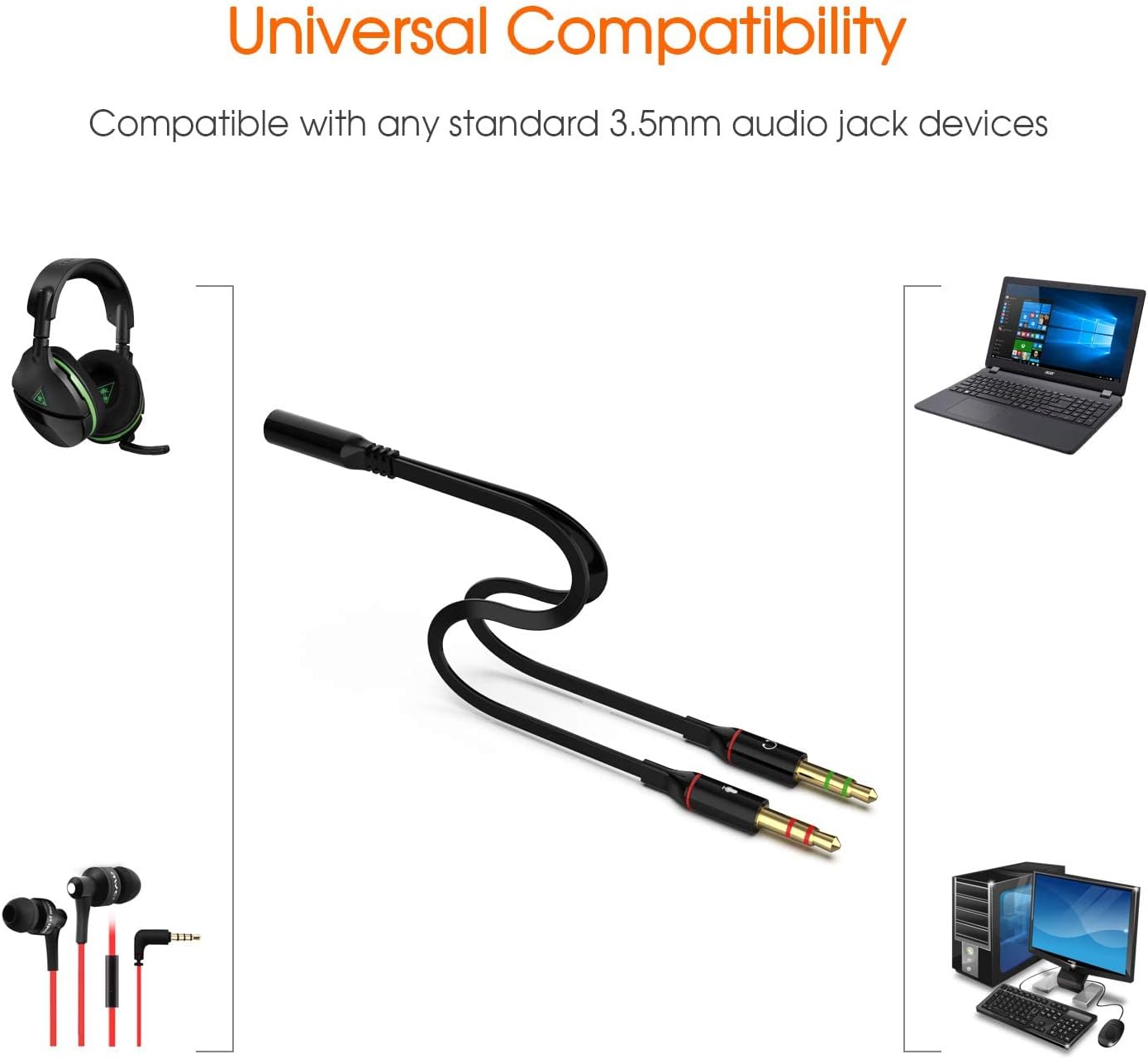 Maeline Headphone Splitter Adapter, 3.5mm Mic Cable for Computer, Headset 3.5mm Female to 2 Dual Male Microphone Audio Stereo Jack Earphones Port to Gaming Speaker PC - 30 Pack