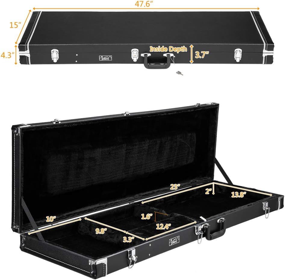 Vasitelan Electric Guitar Hard Case,Hardshell Guitar Case for standard Electric Bass, Black