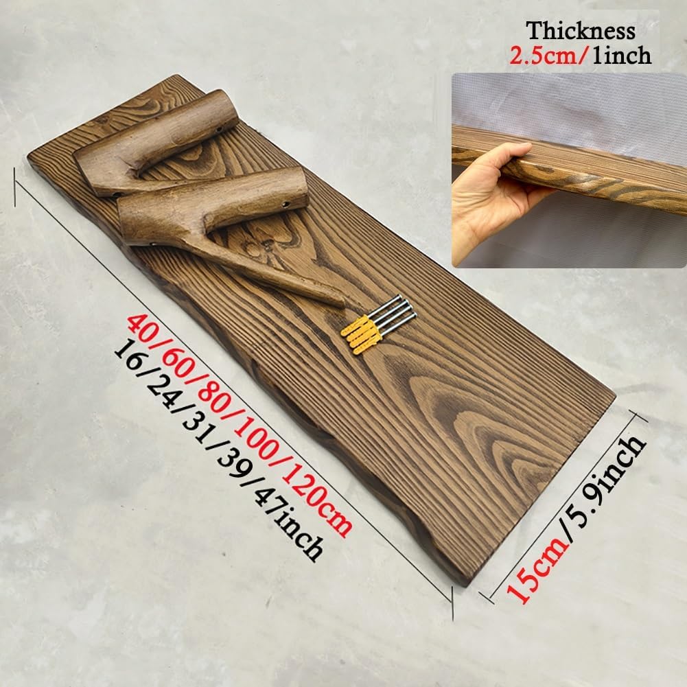 Vintage Floating Shelf Wall Mount, Rustic Solid Wood Display Rack, Irregular Edge, for Home Coffee Bar(80x15cm/31x5.9in)