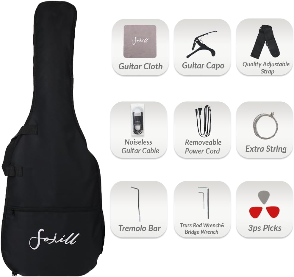 Fojill Heavy Metal Cool Shape Electric Guitar Kit Set Beginner Starter Combo Package Bundle 20W Amplifier Amp Accessory Padded gig Bag,Picks, Cable,Strap,Extra Strings
