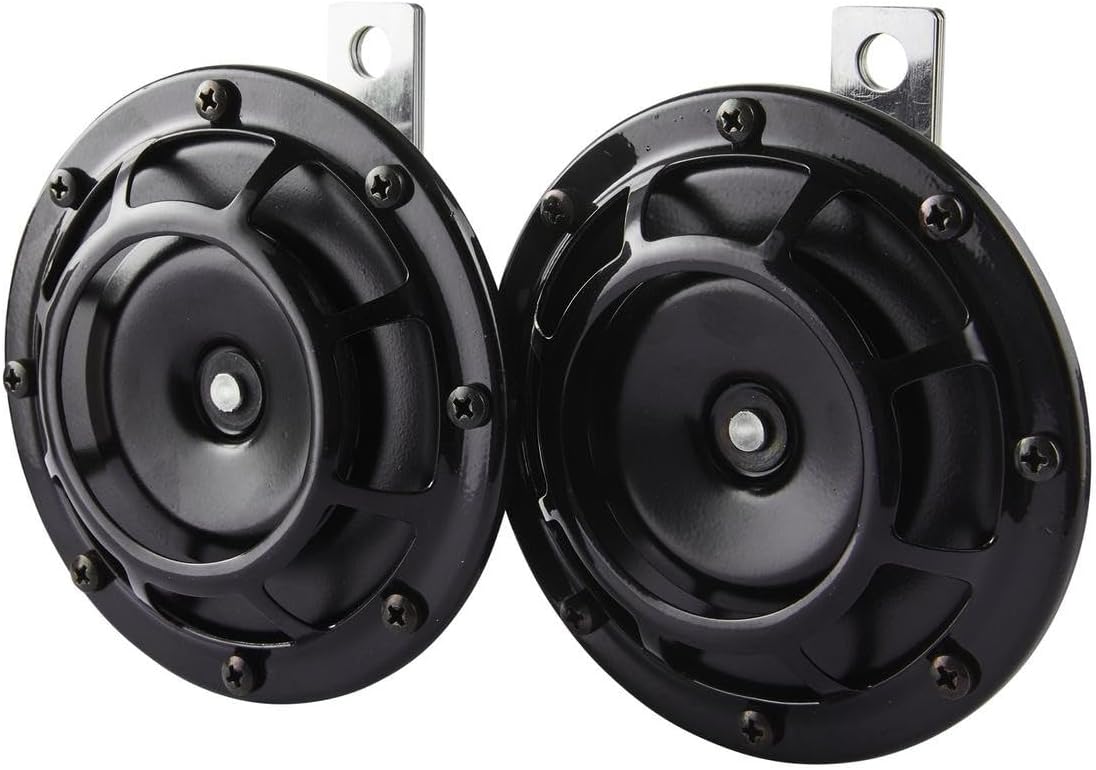HELLA 3AG 003 399-101 Air Horn - B133-24V - 118dB(A) - Frequency Range: 375Hz/500Hz - Loud Tone - Housing Colour: Black - Flat Plug-in Connector - Quantity: 2 - Set
