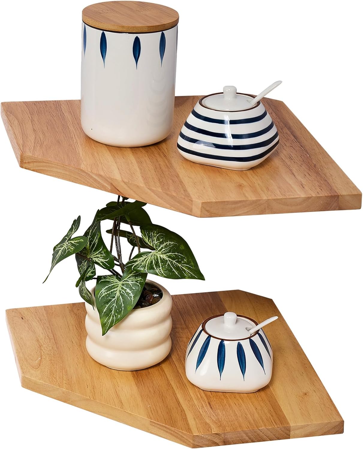 4pcs Oak Corner Shelves Wall Mount Set Round End Floating Speaker Shelf Display Shelf for Small Plant Photo Frame (9in+10in+12in)