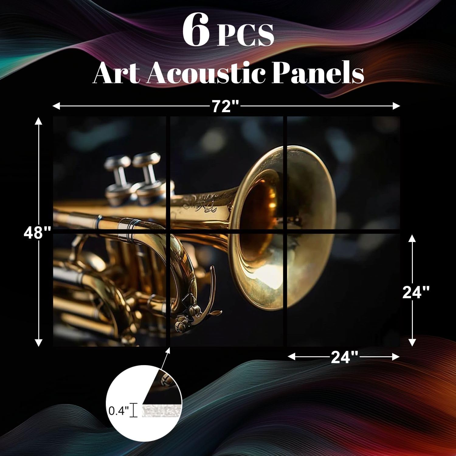 6 Pack Art Acoustic Panels Old coated trumpet dark table An inedible musical instrument Sound Absorbing Panel 48