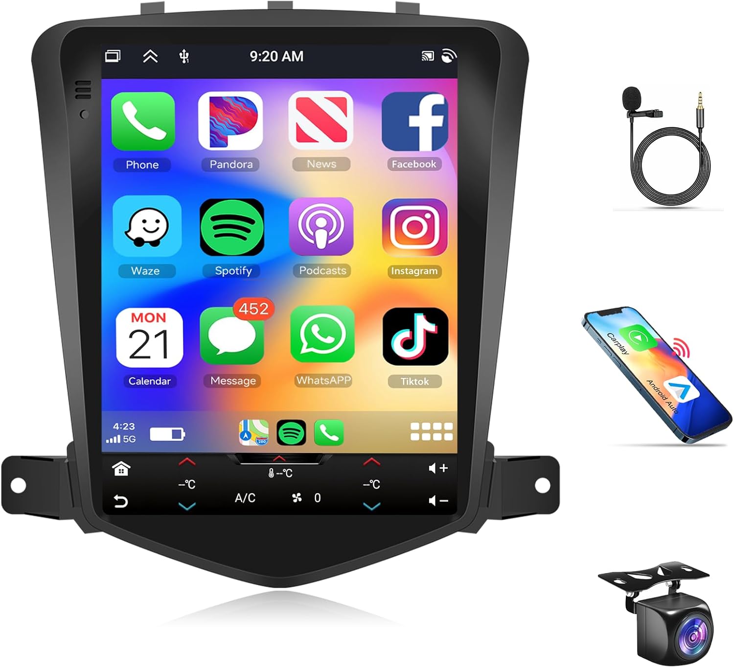 8Core 4G+64G Rimoody Android 15 Car Stereo Radio for Chevrolet Chevy Cruze J300 2009-2014 Wireless Carplay Android Auto, GPS Navigation 5G-WiFi, 9.7 inch Touch Screen Bluetooth 5.0 EQ SWC Camera