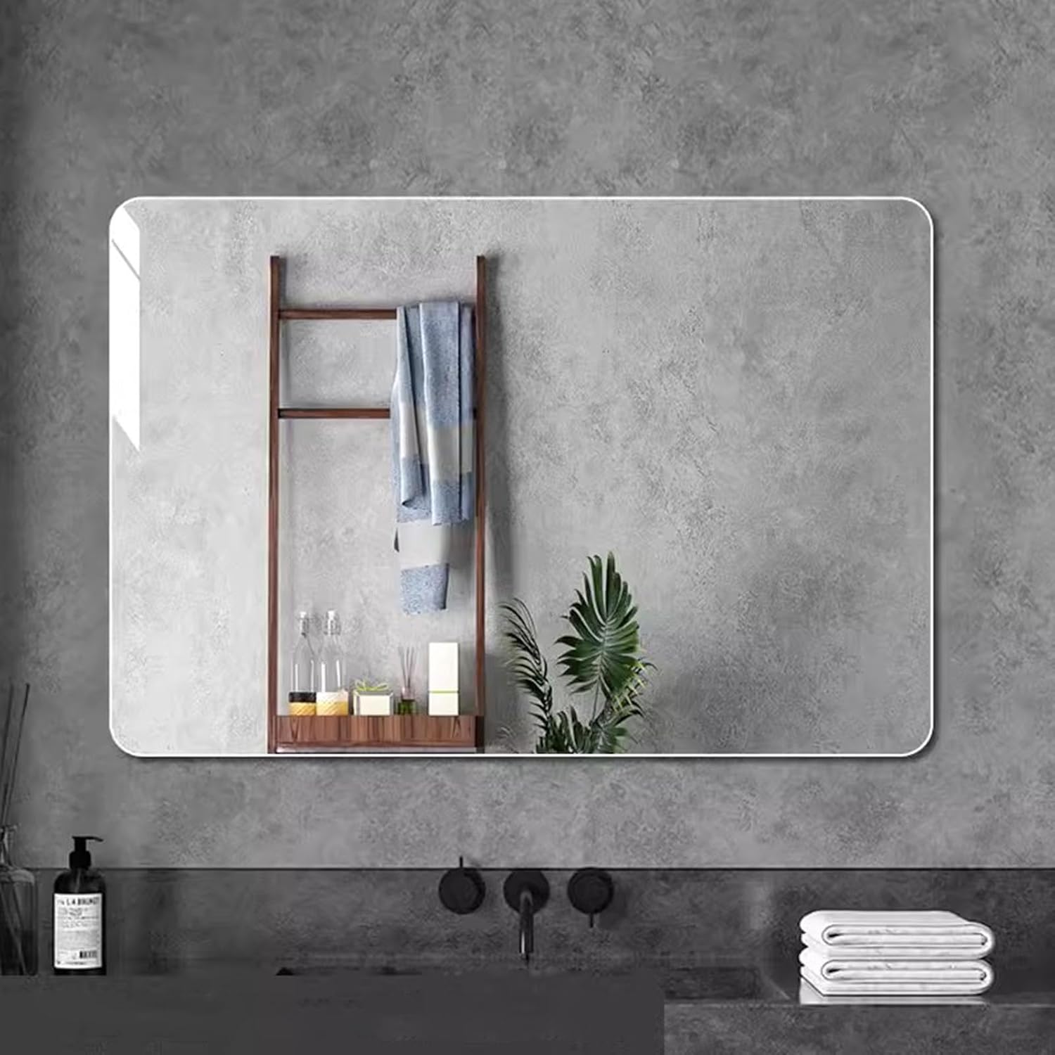 MEULE Upgrade Your Bathroom Modern Industrial Wall Mount Mirror - Brush Metal Frame, Rounded Corners, and Premium Glass 75×120cm B