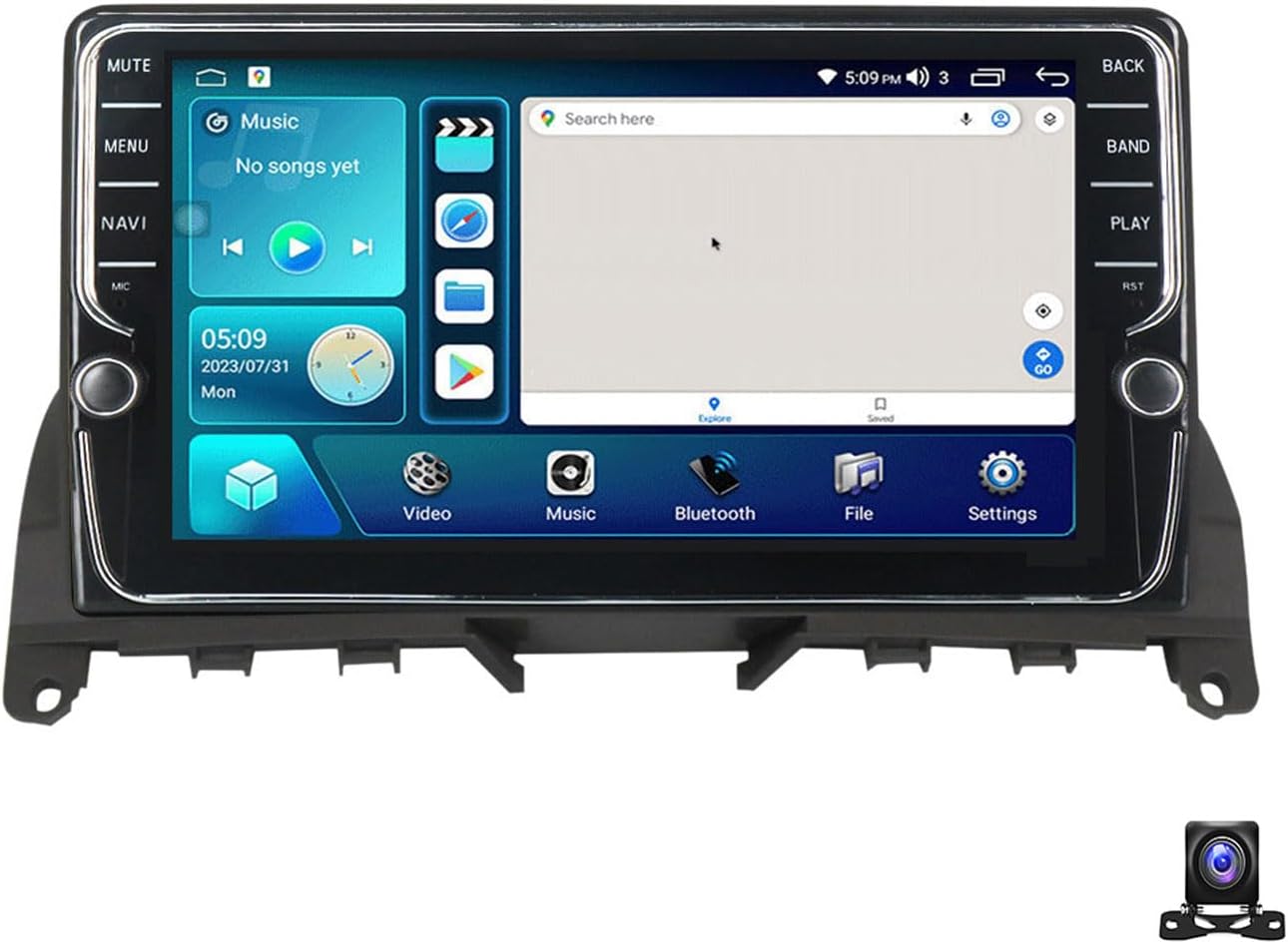 Double Din Car Stereo Bluetooth MP5 Player with Carplay/Auto, 9 Inch Touchscreen Radio Receiver with AHD Backup Camera, Compatible with Benz C-Class 3 W204 2006~2011 Support 4G/SWC/DSP,K100S