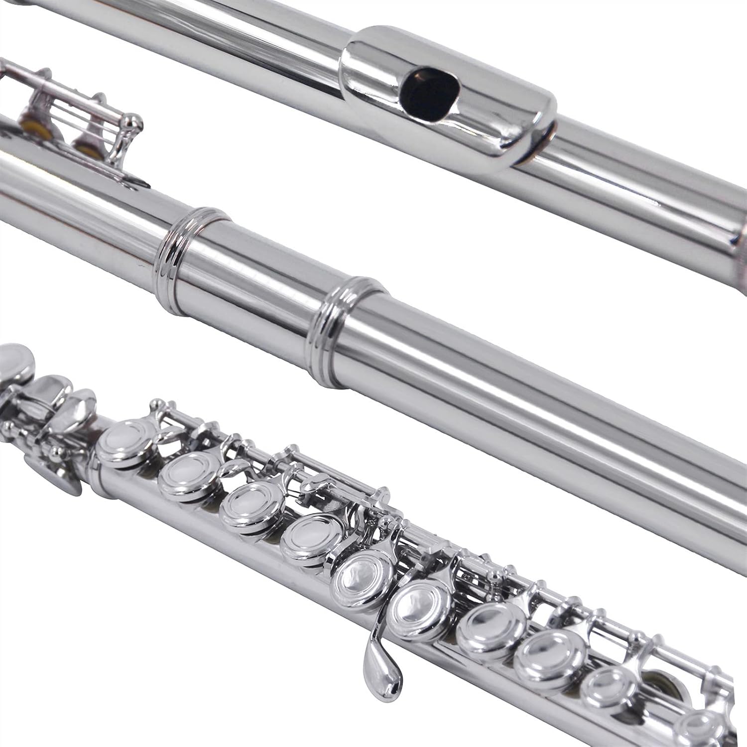 Flute Musical Instrument Closed Hole C Flute 16 Keys Cupronickel Nickel- Plated Wind Instrument with Carry Case Cleaning Cloth Gloves Starter Flute