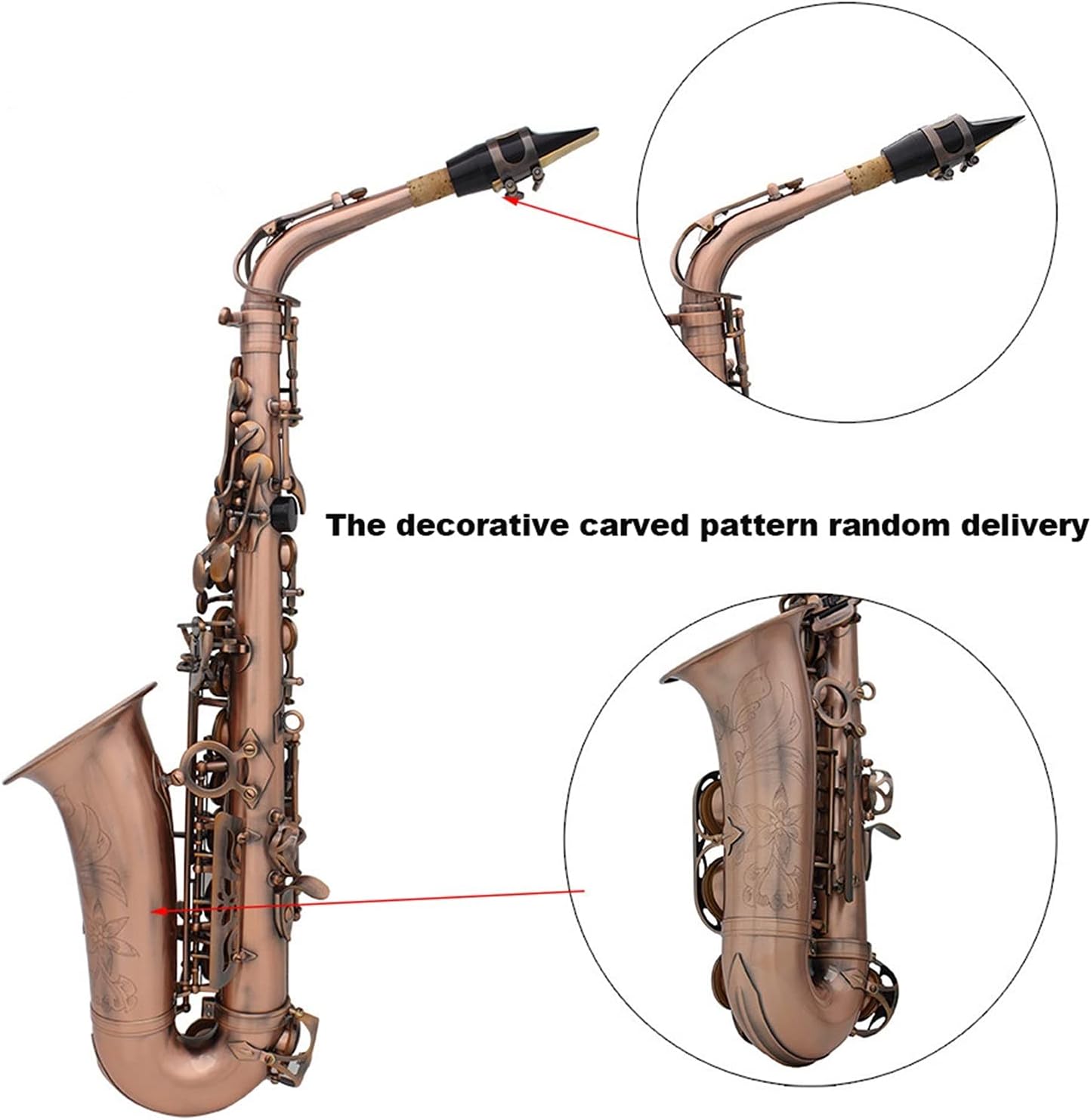 Sax Beginners Kit Professional Red Bronze Curved EB E- Flat Alto Saxophone Sax Abalone Shell Key Carve Pattern with Case Gloves Straps Brush Wind Instrument