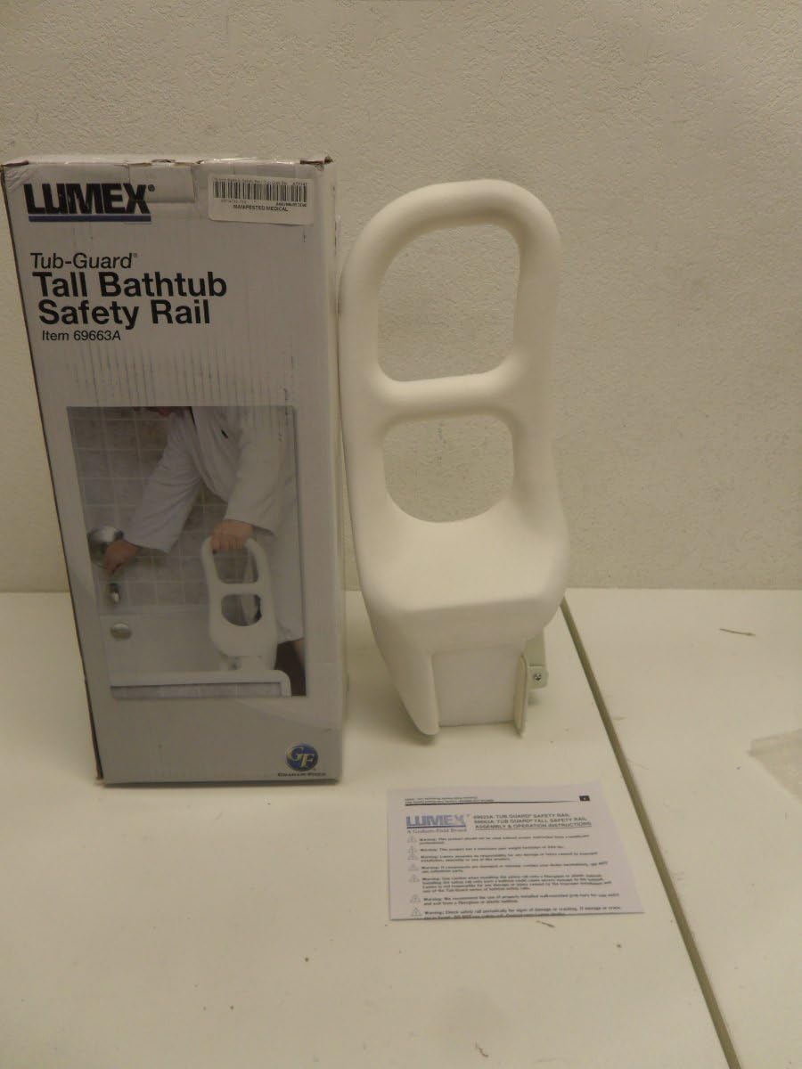Lumex Tub Guard Bathtub Safety Rail, White, Tall Model Provides Two Gripping Surfaces, 16 1/2 Inch