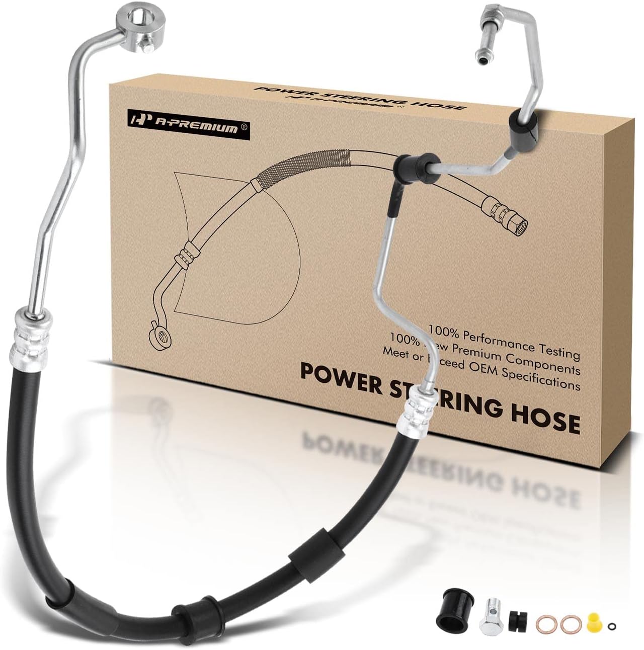 A-Premium Power Steering Pressure Hose Line Assembly Compatible with Kia Rio, Rio 5, 2006 2007 2008 2009 2010 2011, 1.6L, with O-ring & Washer, Pump to Gear/Rack