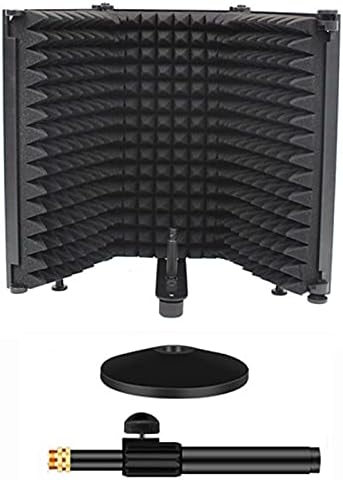 Microphone Isolation Shield 3-Panel Wind Screen Filter Foldable with Metal Disc Holder for Recording Studio Singing