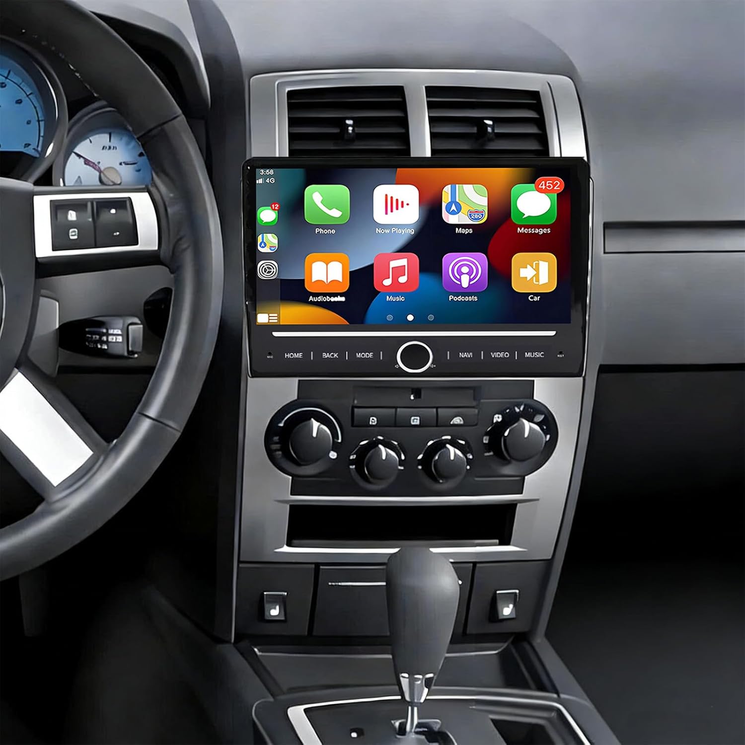 PHEZEN 10 inch Touchscreen Car Stereo Fit for Dodge Charger 2008-2010, Android 14 Double Din Car Radio with Carplay & Android Auto in-Dash Navigation BT Mirror Link WiFi Backup Camera 4+64G