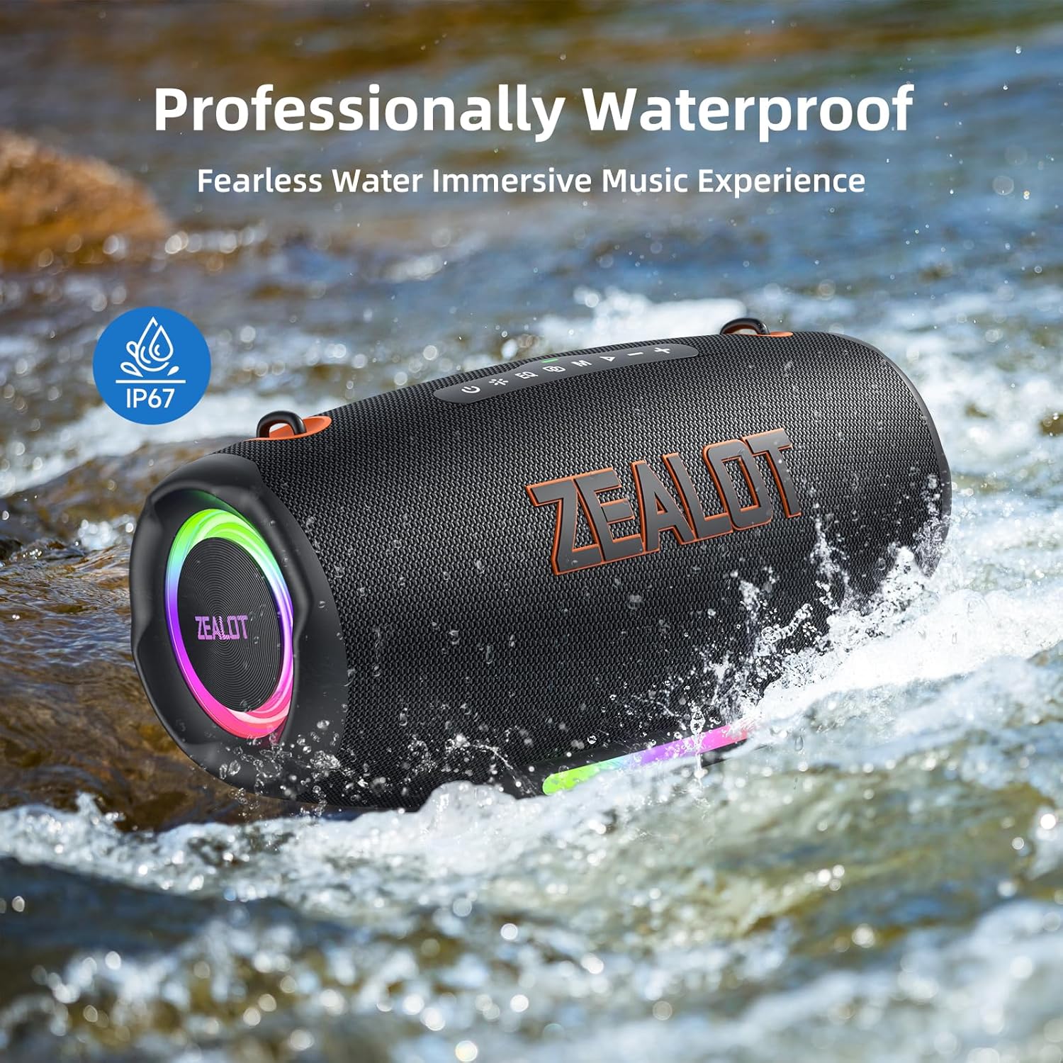 ZEALOT Bluetooth Speaker, 120W MAX Loud Portable Outdoor Speaker Bluetooth with Bidirectional Fast Charging/LED Lights/IPX6 Waterproof/Power Indicator/EQ/TF/AUX