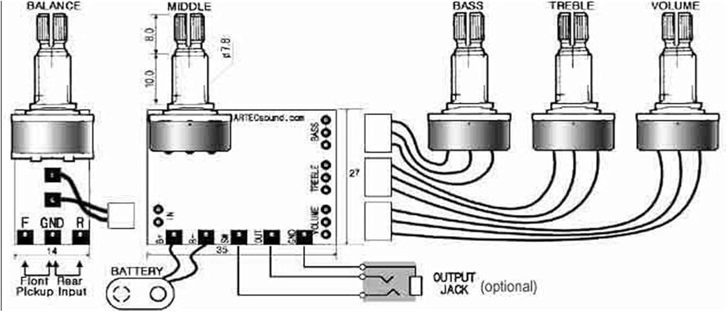 KESHUO Electric Guitar Wiring Harness Electric Bass Line Band Equalizer and Treble Balance Control and Master Volume