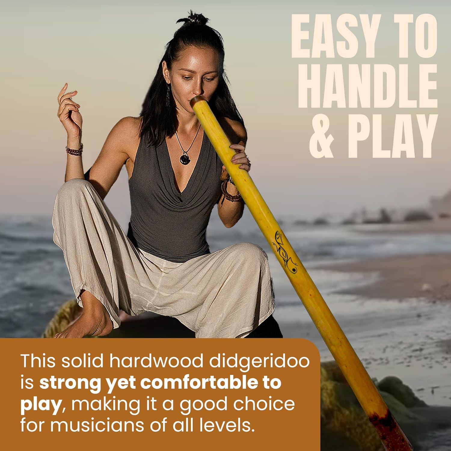 Eucalyptus Yellowbox Didgeridoo with Bark Bell, Beeswax Mouthpiece - 52