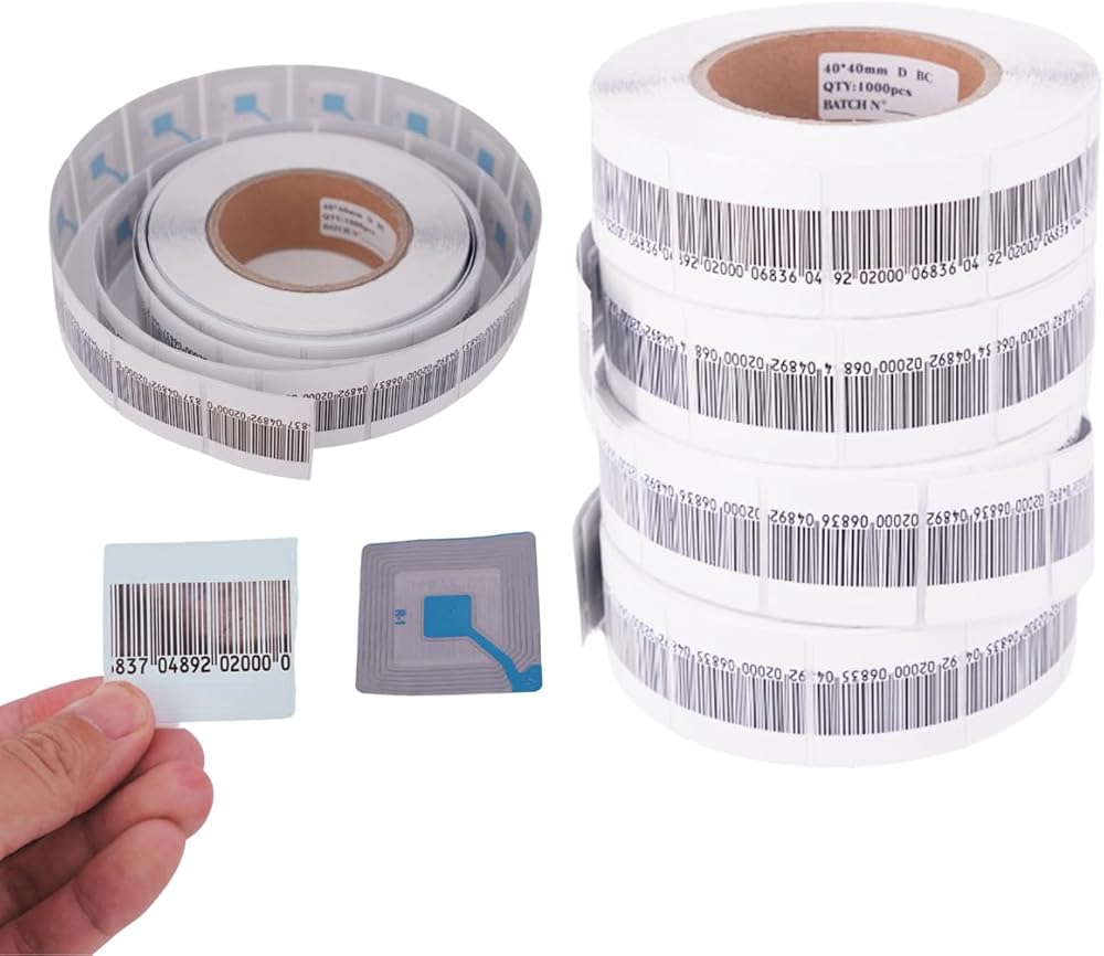 8.2MHZ Security Labels 5000 Pcs Retail Anti-Theft System Soft Tags with Adhesive for Shoplifting Alarm 4X4cm with Mock Barcode Checkpoint System Compatible