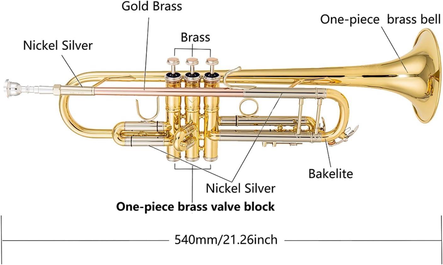 Bb trumpets red gold brass leadpipe mouthpipe advanced student professional trumpet Musical Instruments For Beginner Adults (710 gold brass)