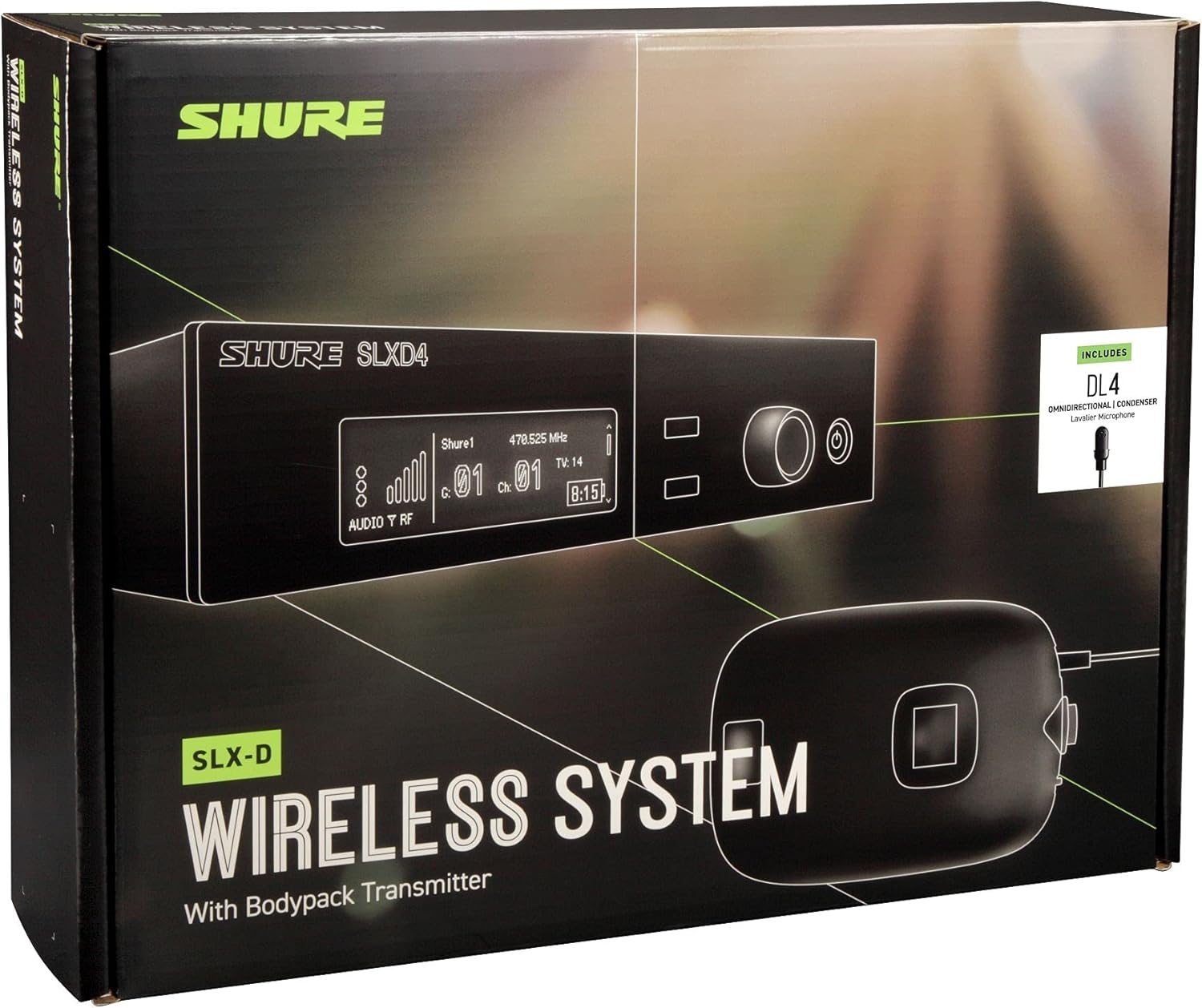 Shure SLXD14/DL4B Digital Wireless Microphone System - Includes SLXD1 Bodypack Transmitter with DuraPlex DL4 Lavalier Mic & SLXD4 Single Channel Rack Mount Receiver | H55 Band (SLXD14/DL4B-G58)