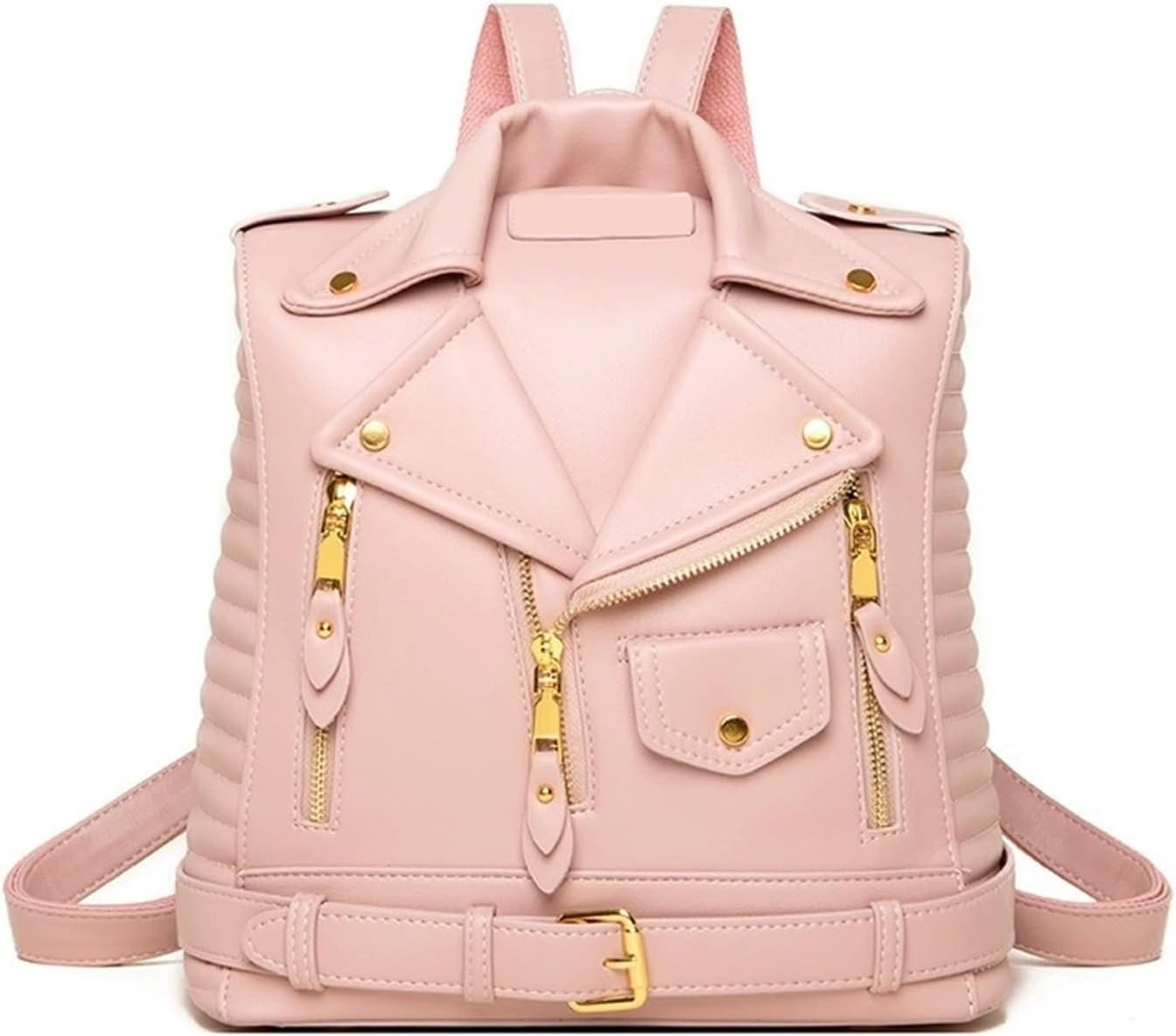 Unisex Backpack - Personalized Lapel Motorcycle Anti-theft Styling Jacket Small Backpack(Pink)