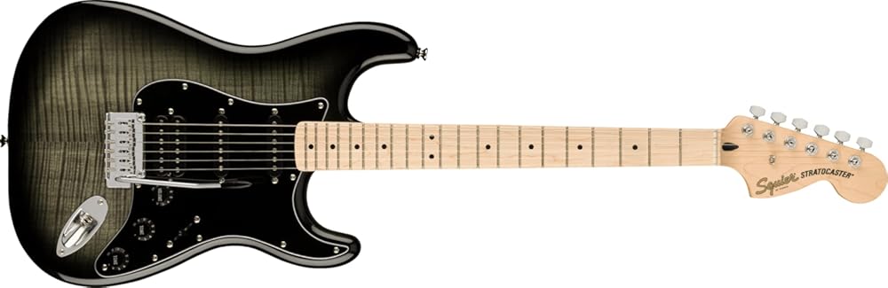 Squier Affinity Series Stratocaster FMT Electric Guitar, Black Burst, Maple Fingerboard