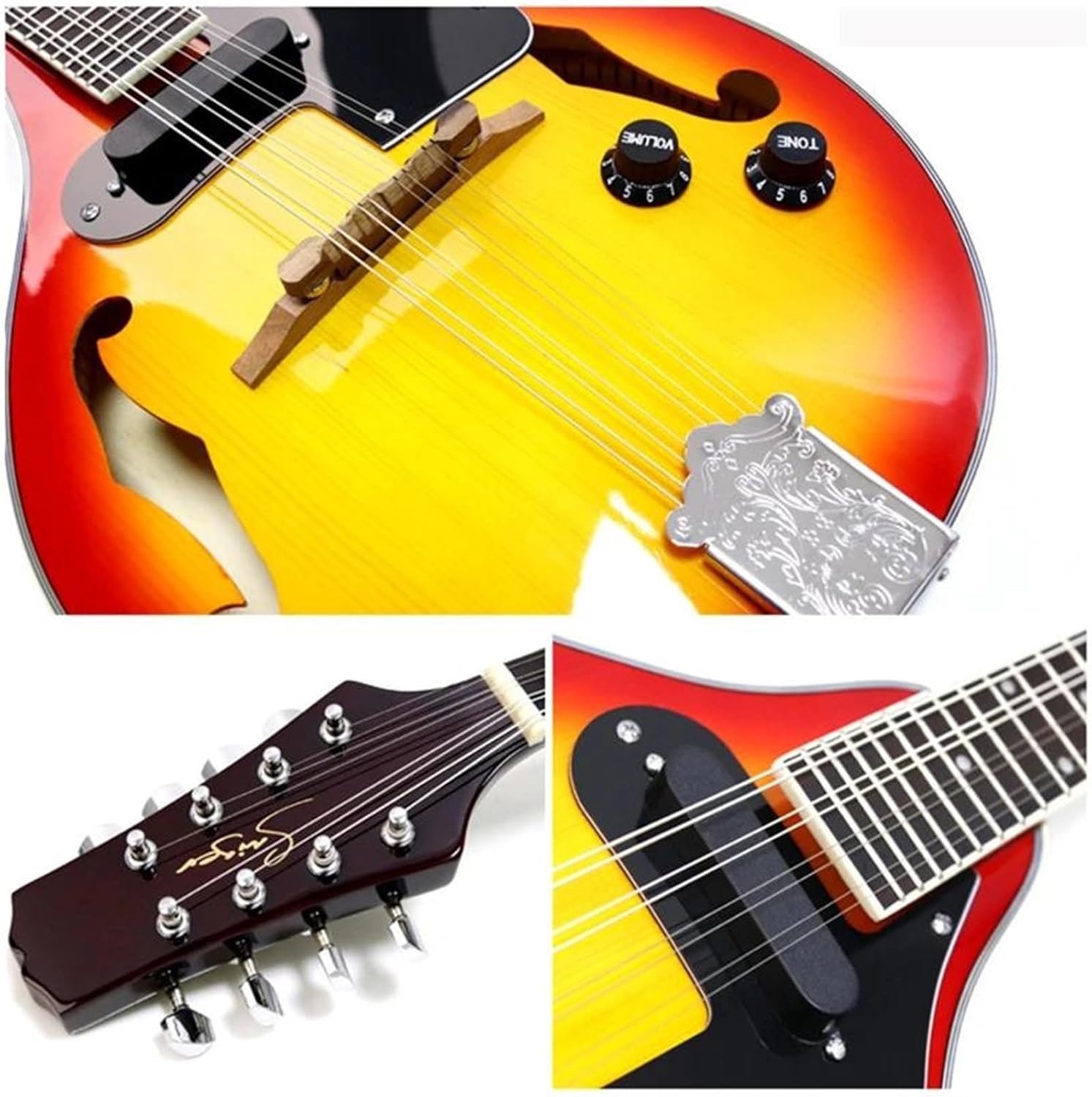 Adult Mandolin Musical Instrument Electric Mandolin Top Spruce Acoustic Guitar 8 Strings Highgloss Hollow F Sound Hole Sunburst Mandolin