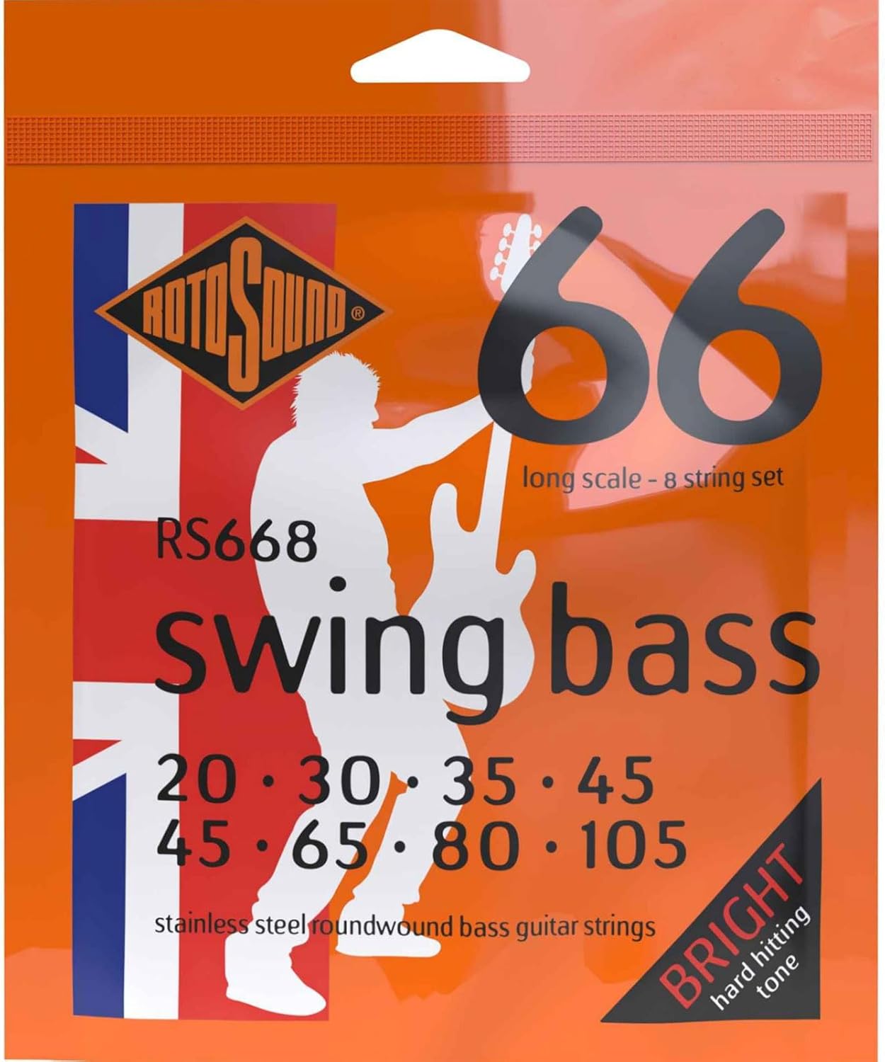 Rotosound RS668 Swing Bass 66 Stainless Steel 8 String Bass Guitar Strings (20 30 35 45 45 65 80 105)