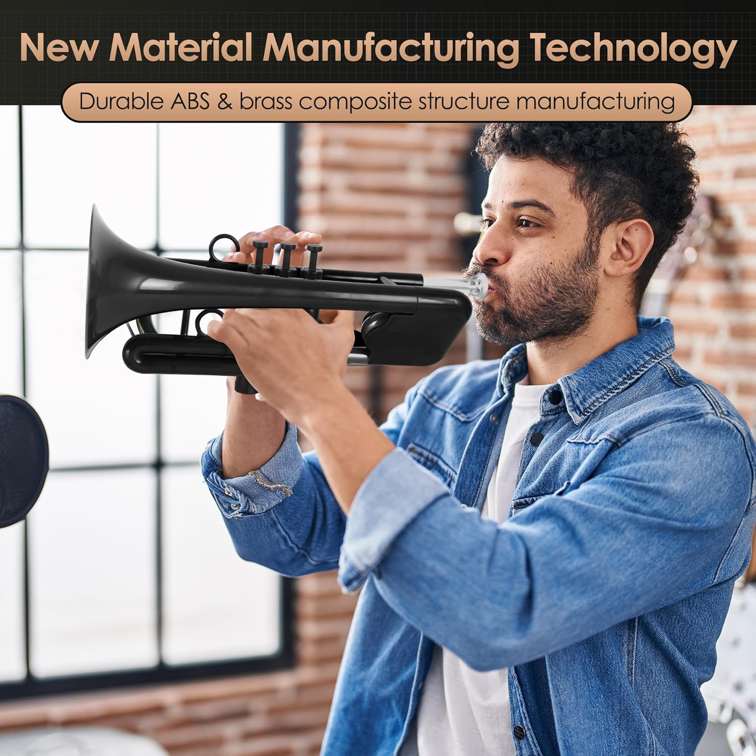 SEA LION Professional Plastic C Trumpet Standard Trumpets Trumpet Set for Student Beginner C Trumpet Instrument Black