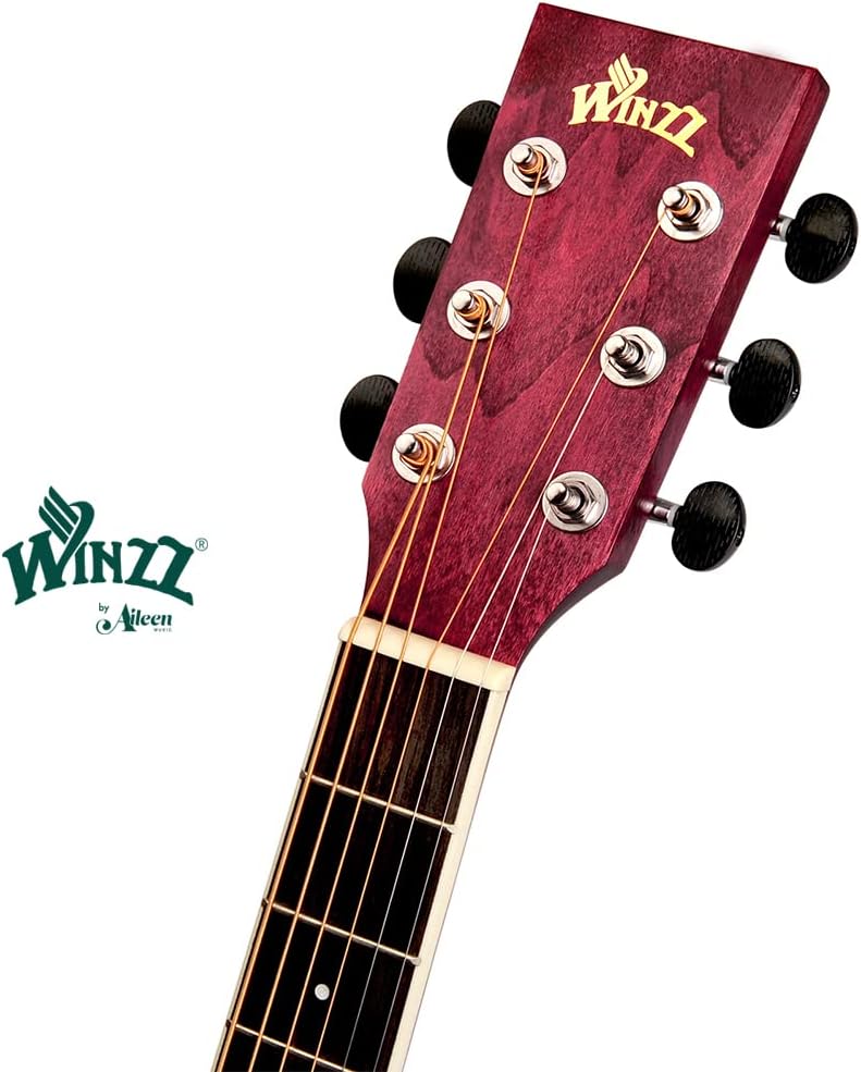 Winzz 40 Inches Acoustic Steel-string Guitar Beginner for Adults Students, Elegant Unique Color Design (Red)