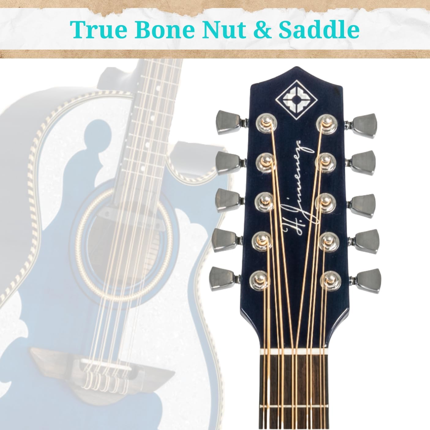 H. Jimenez LBQ4ETB El Patron Bajo Quinto, Acoustic-Electric Guitar with Gig Bag, Transparent Blue