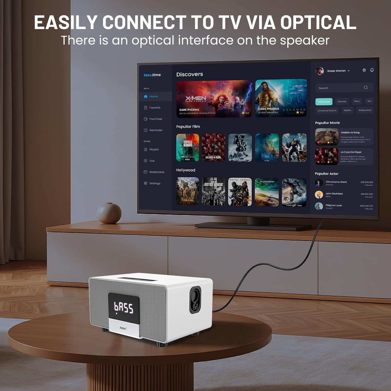 RHM K222 Karaoke Machine, Connect to TV via Optical or Bluetooth, with Powerful Sound, Deep Bass, 2 UHF Wireless Mics & 5 Music Modes, Support AUX/USB/PC, Wooden Karaoke Speaker for Home Party