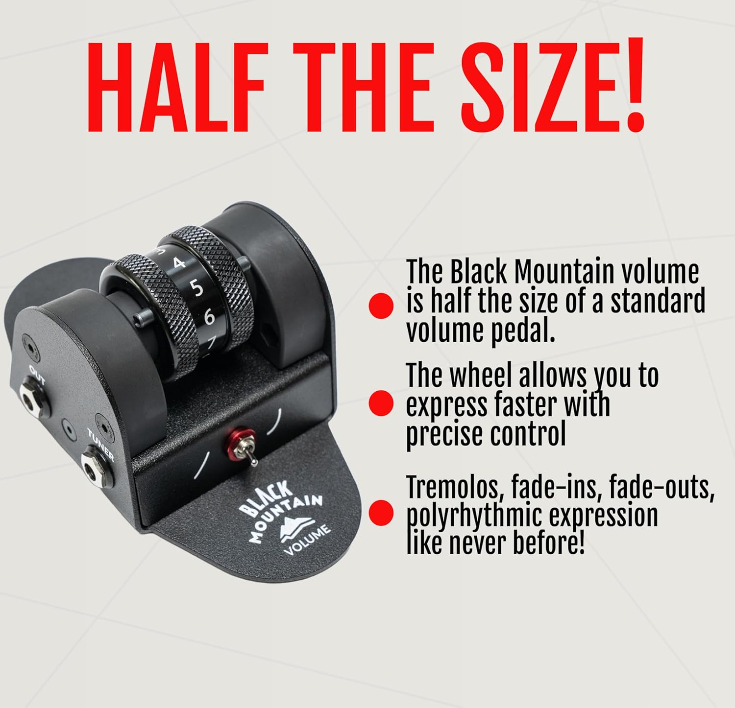 Black Mountain Mini Volume Pedal for Electric Guitar, Acoustic Guitar, Bass, Keyboard, and More - Small, Portable Foot Controlled With Roller Wheel