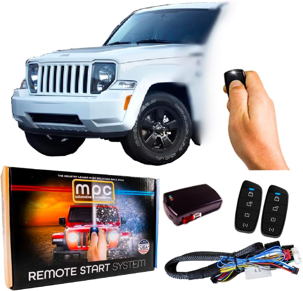 MPC Plug N Play Remote Starter Compatible with 2008-2013 Jeep Liberty |Gas| |Key to Start| with T-Harness - (2) Extended Range 4-Button 2-Way Remotes - Up to 1,500 ft