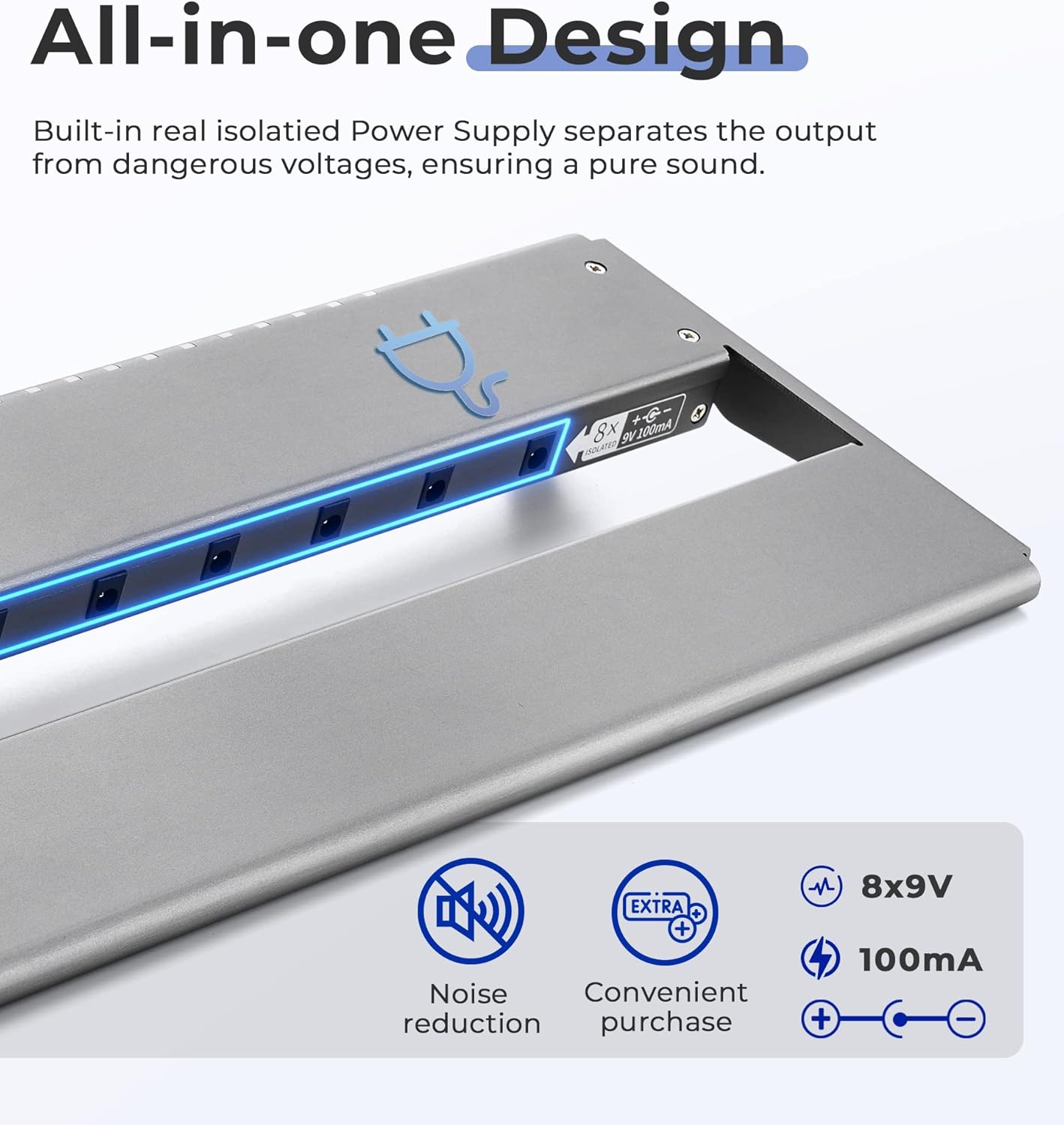 Vangoa Guitar Pedal Board with Built-in Isolated Power Supply, VPPD-S Aluminum Small Portable Folding Powered Guitar Pedalboard with Carry Bag, 2.8lb, Gray