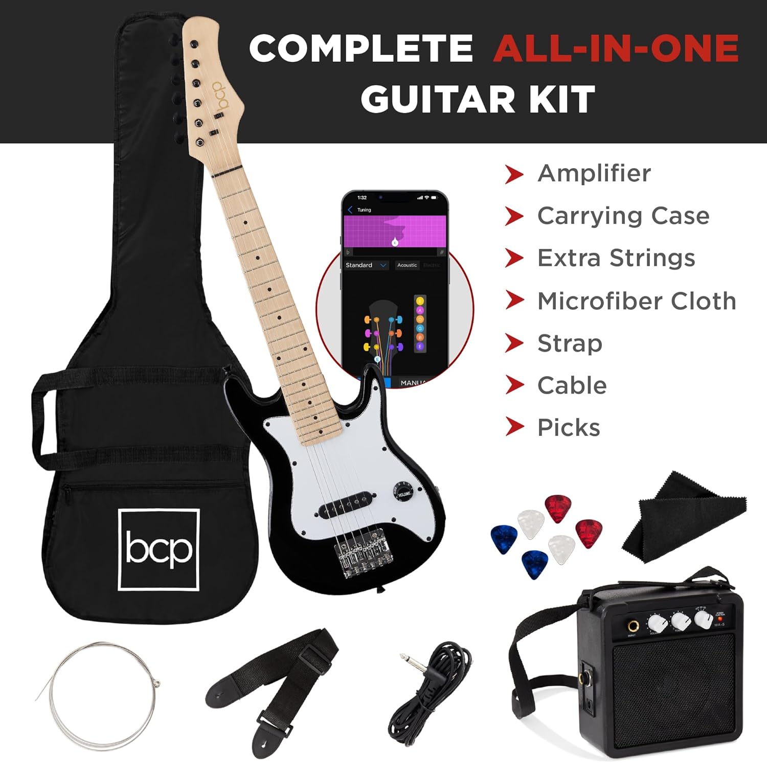 Best Choice Products 30in Kids Electric Guitar Beginner Starter Kit w/ 5W Amplifier, Strap, Gig Bag, Strings, Picks - Black