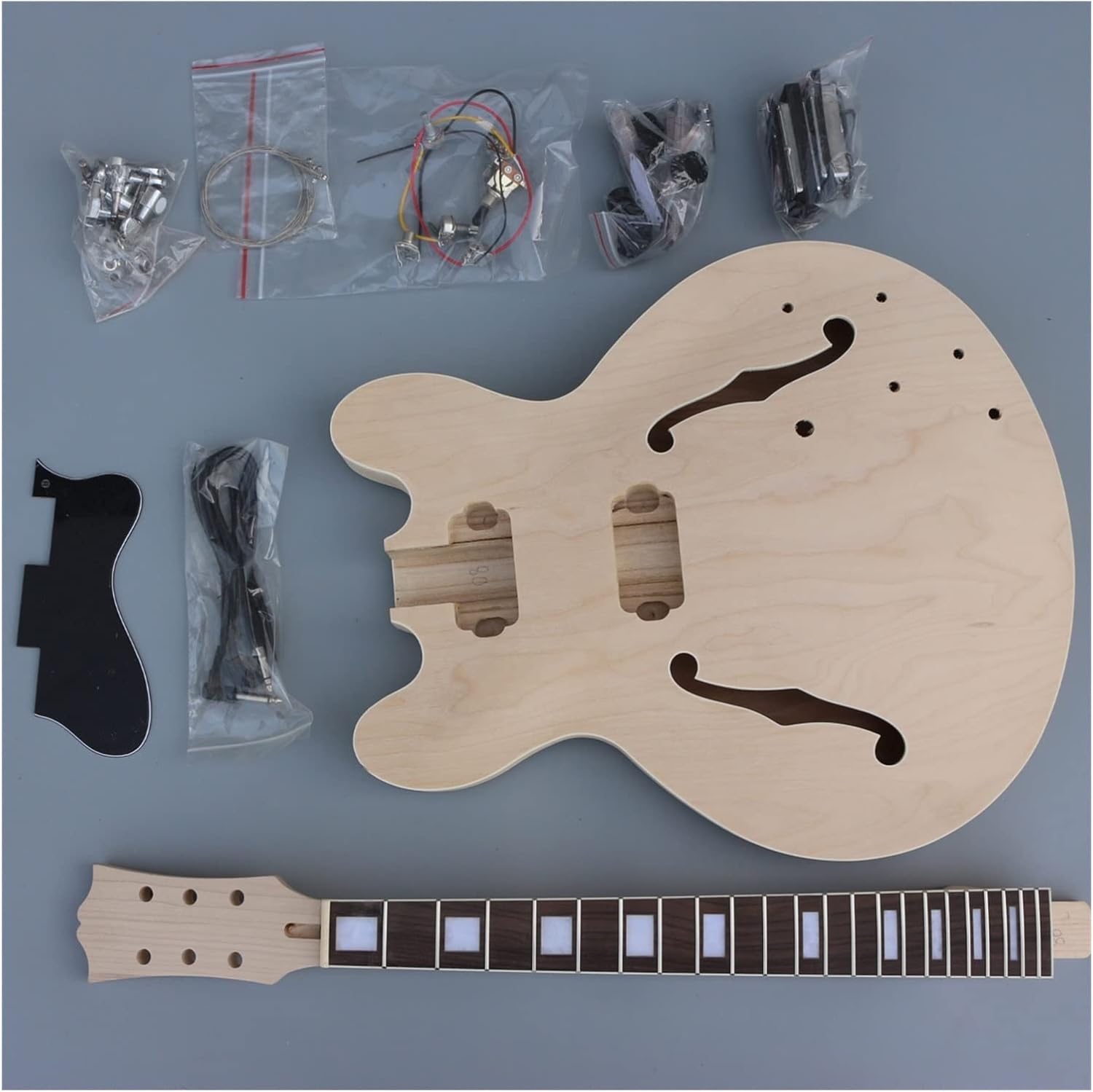 TSTS Semi Hollow Electric Guitar Body Maple Neck 22fret 24.75inch Rosewood Fretboard with Hardwares Unfinished Electric Guitar Kit