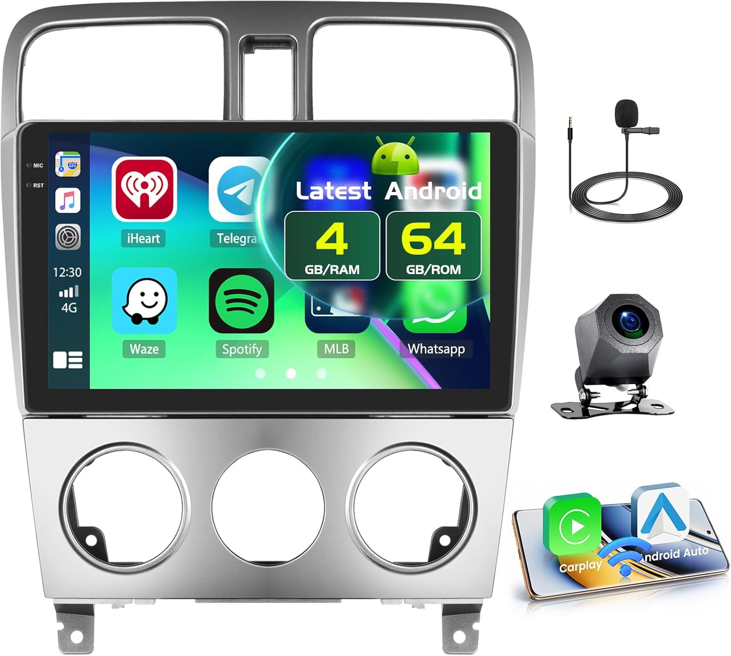 4+64GB Android 15 Car Stereo for Subaru Forester 2004-2008 Wireless Carplay Android Auto, 9 Inch Incell Touch Screen Car Stereo with GPS, Backup Camera, Bluetooth, FM/RDS, EQ, WiFi, SWC