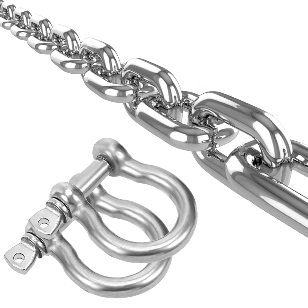 Stainless Steel Chain, with Shackles Metal Link Chain Lsqurel Heavy Duty Tow Chain 5/16 inch Utility Chain Anti-Rust for Guardrail, Swing, Lifting, Trailer etc (5/16in-13ft)