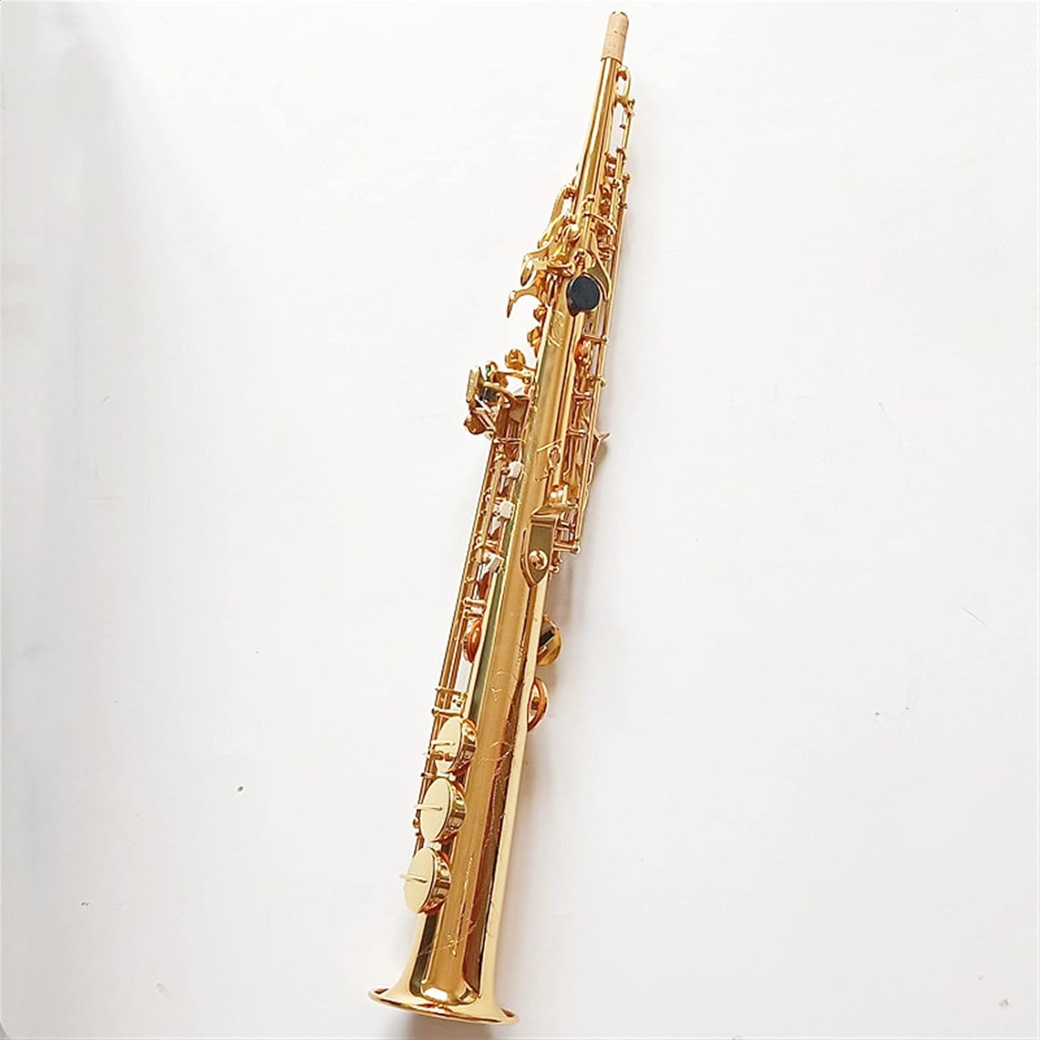 Brass Straight Bb Flat Sax Saxophone Woodwind Instrument Natural Shell Key Carve Pattern with Carry (Color : 1)