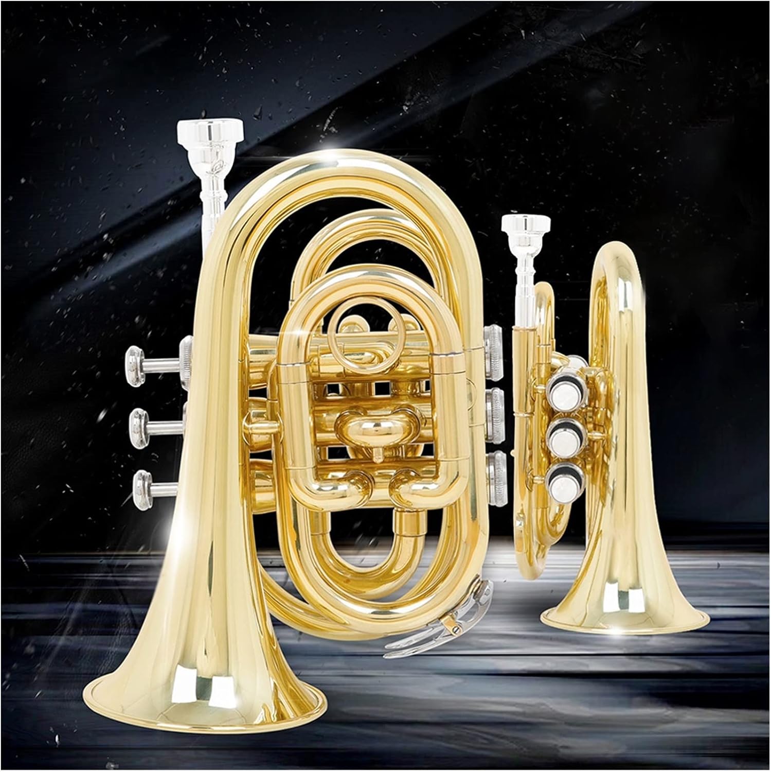 TSTS Mini Pocket Trumpet Bb Flat Brass Wind Instrument with Carrying Case Gloves Mouthpiece Cleaning Cloth Kit Pocket Trumpet Beginners