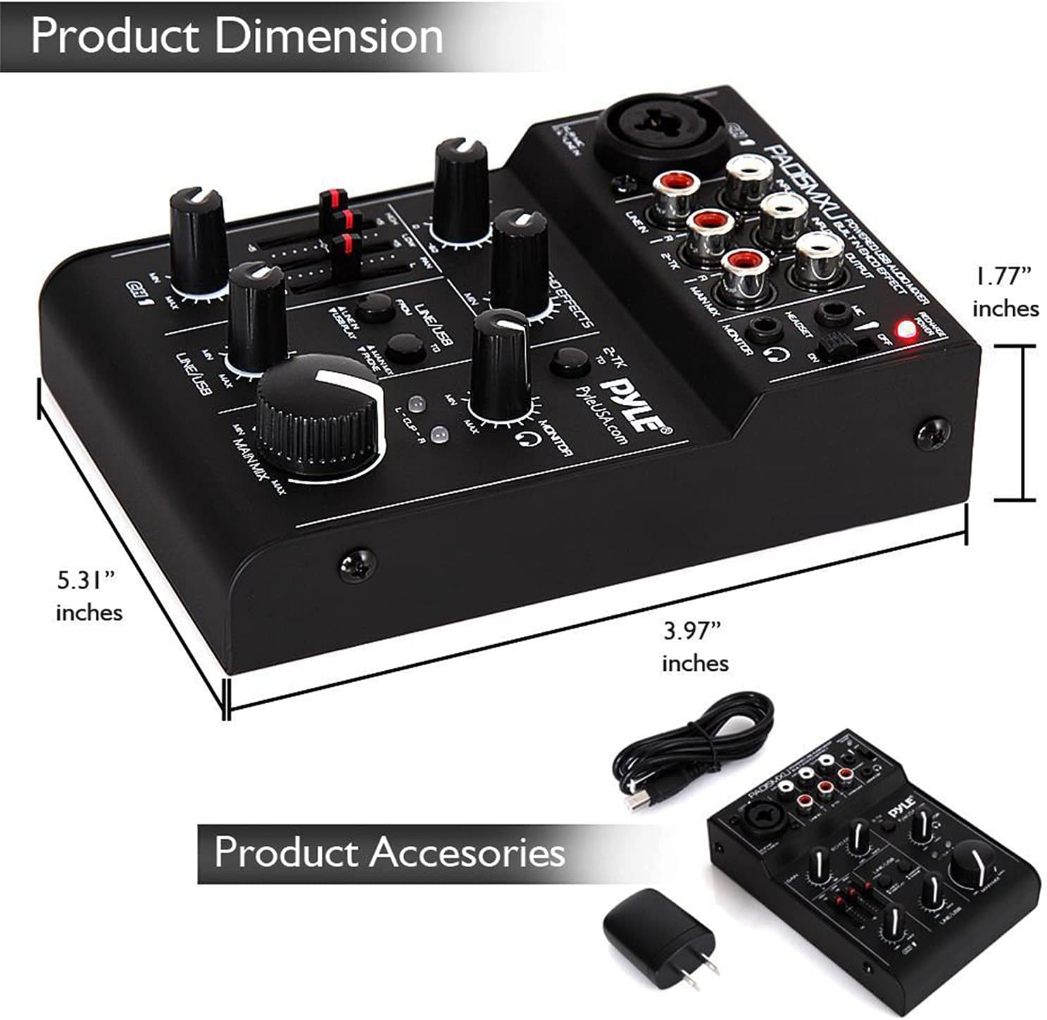 Pyle 3 Channel DJ Controller - USB Mixer Sound Audio Recording Interface with XLR & 3.5 mm Microphone Jack, Line In RCA, Rechargeable Battery, Mix Monitoring, For Professional/ Beginners - PAD15MXU