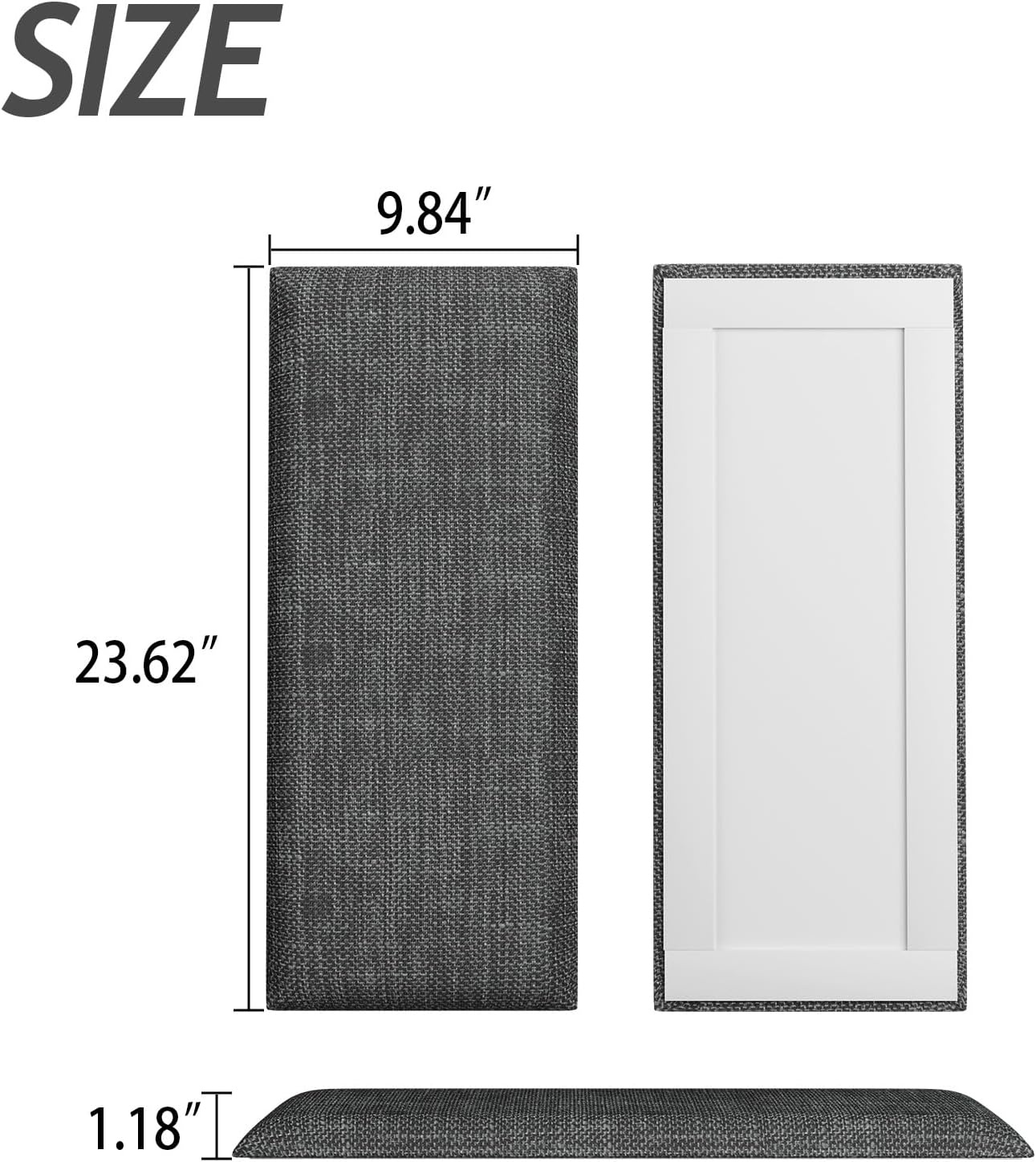 Upholstered Wall Mounted Headboard, Acoustic Wall Panel, Peel and Stick Wall Padding Panel, Dark Grey Dorm Towel Fabric, 9-Pack