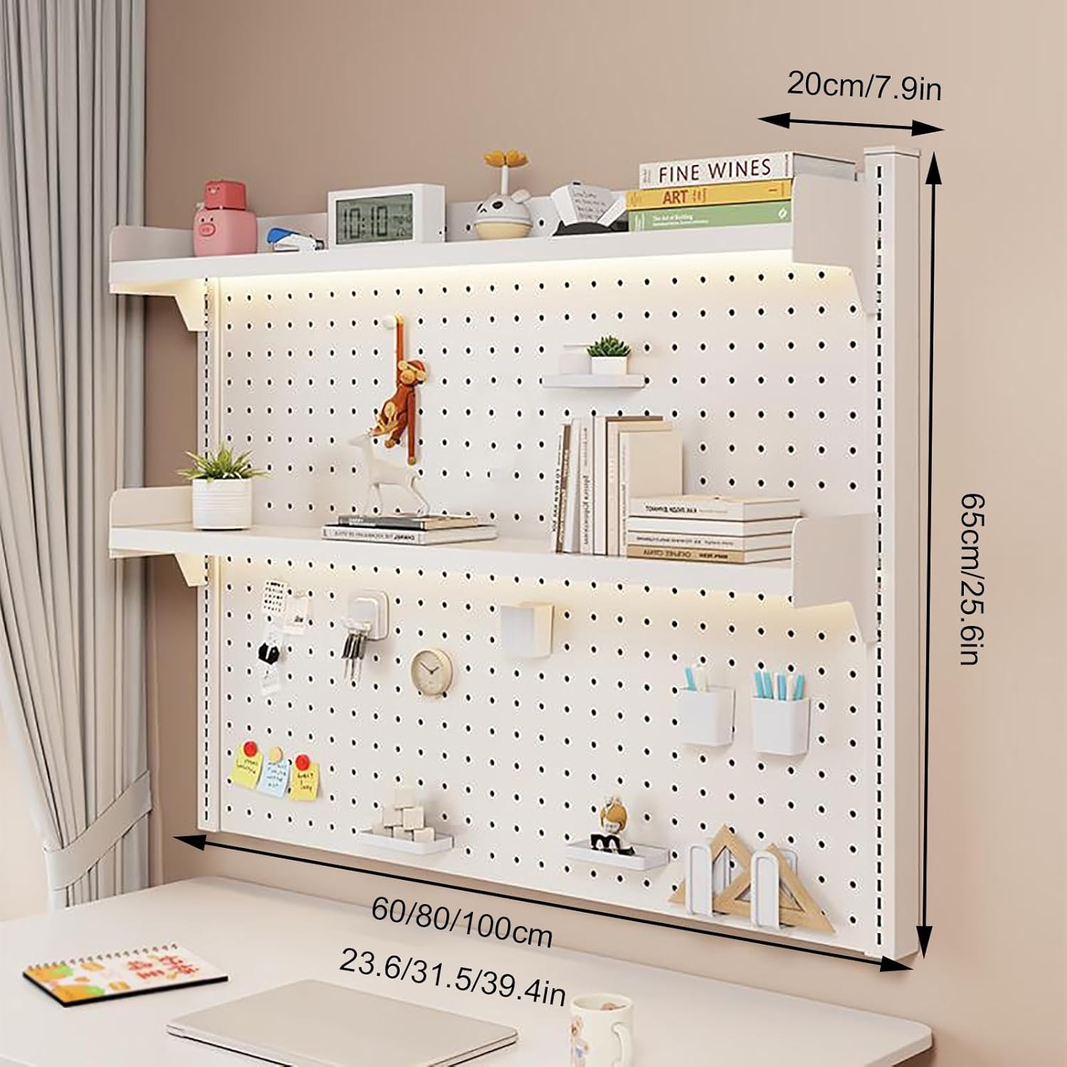 Wall-Mounted Bookshelves, Hanging Display Storage Panel, 2 Tier Desk Organizer Shelf, Height Adjustable, Save Space, for Office, Dormitory, Gaming Desk(White,80cm/31.5in)