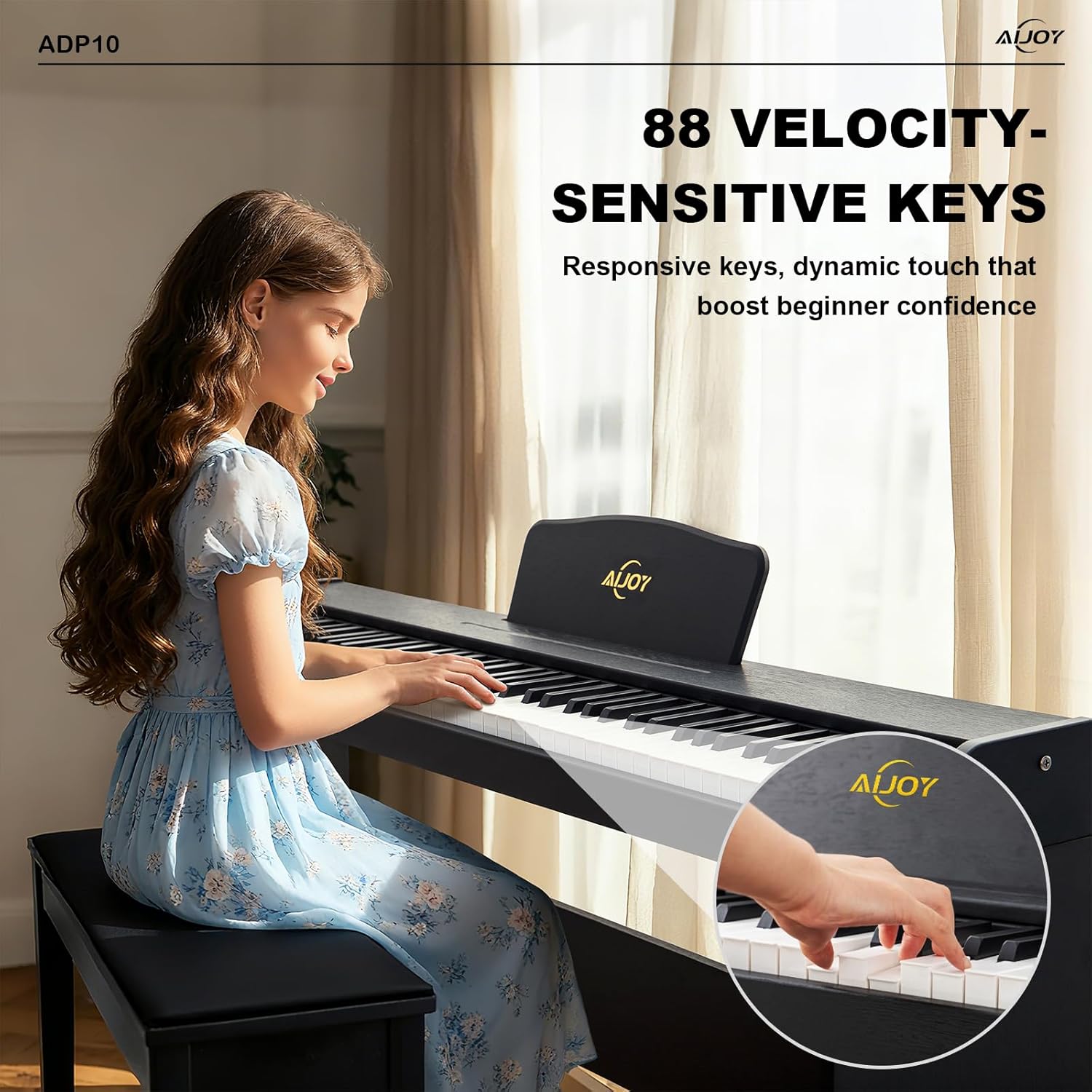 AiJoy 88 Key Digital Piano with Semi-Weighted Keys, Electric Piano Keyboard for Beginners, Dual Speakers & Triple Pedal, Support MIDI USB, Compact & Elegant Design, Christmas & Birthday Gift ADP10