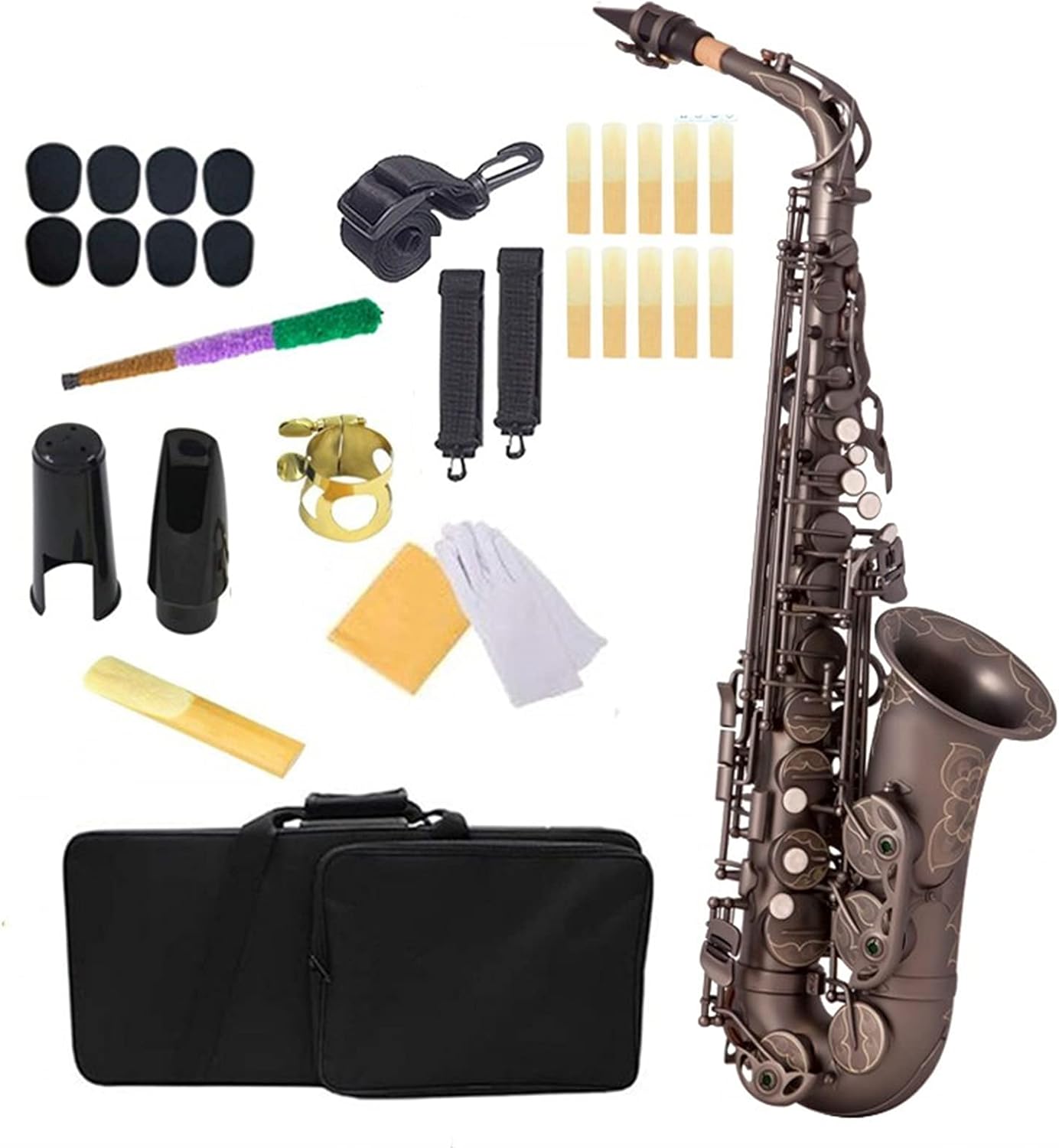 Professional Saxophone Black Nickel EB Alto Saxophone Brass Lacquered Gold E Flat Key Type Woodwind Instrument Brass Sax Beginners Kit