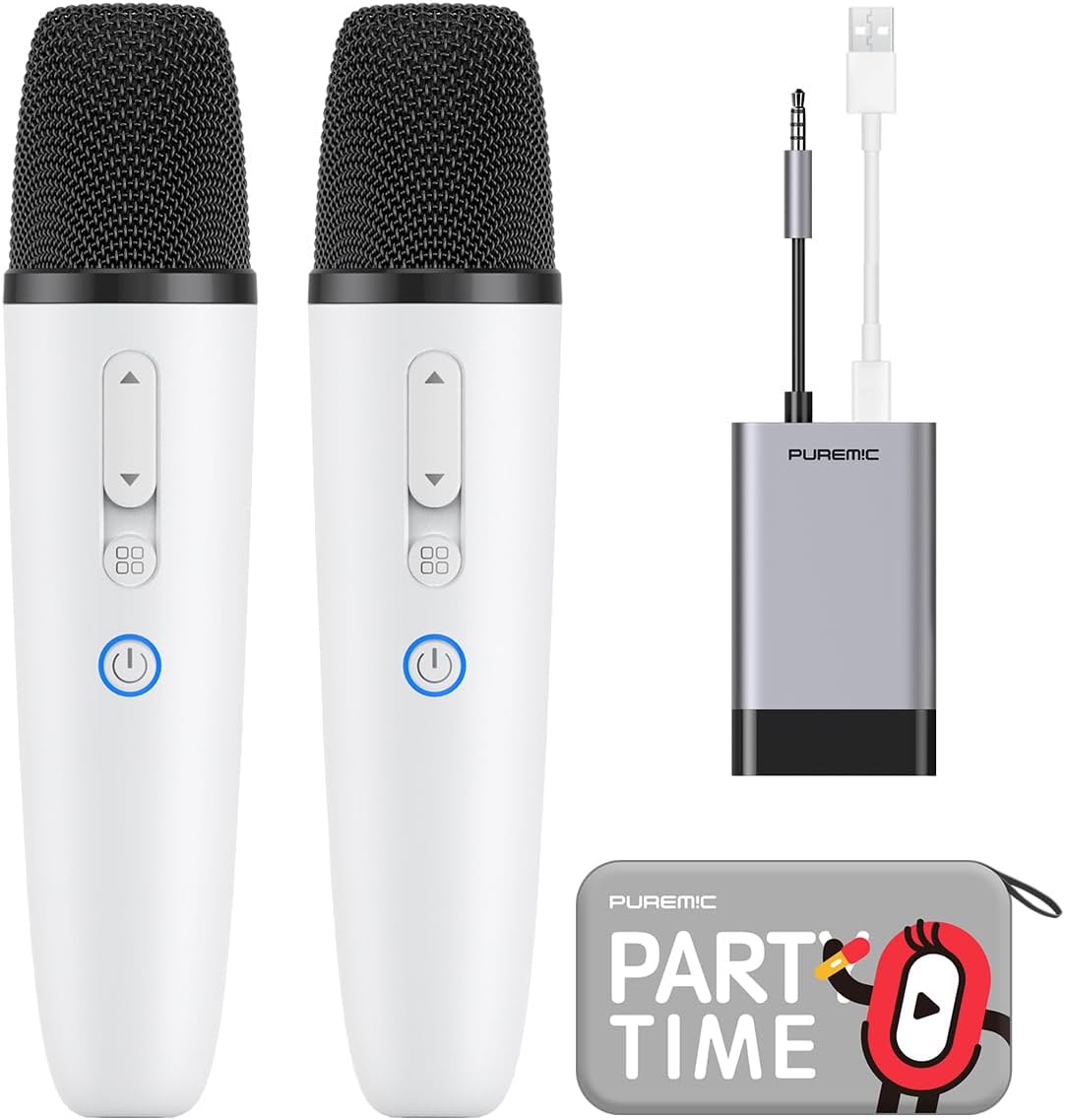 Tesla Karaoke Microphone for Tesla with Portable Case, Car Karaoke Microphone with USB A Receiver for Tesla Model Y/3/S/X, Wireless Singing Mic with 3.5mm Jack for Cars, Speakers (2 Mics+1 Case)