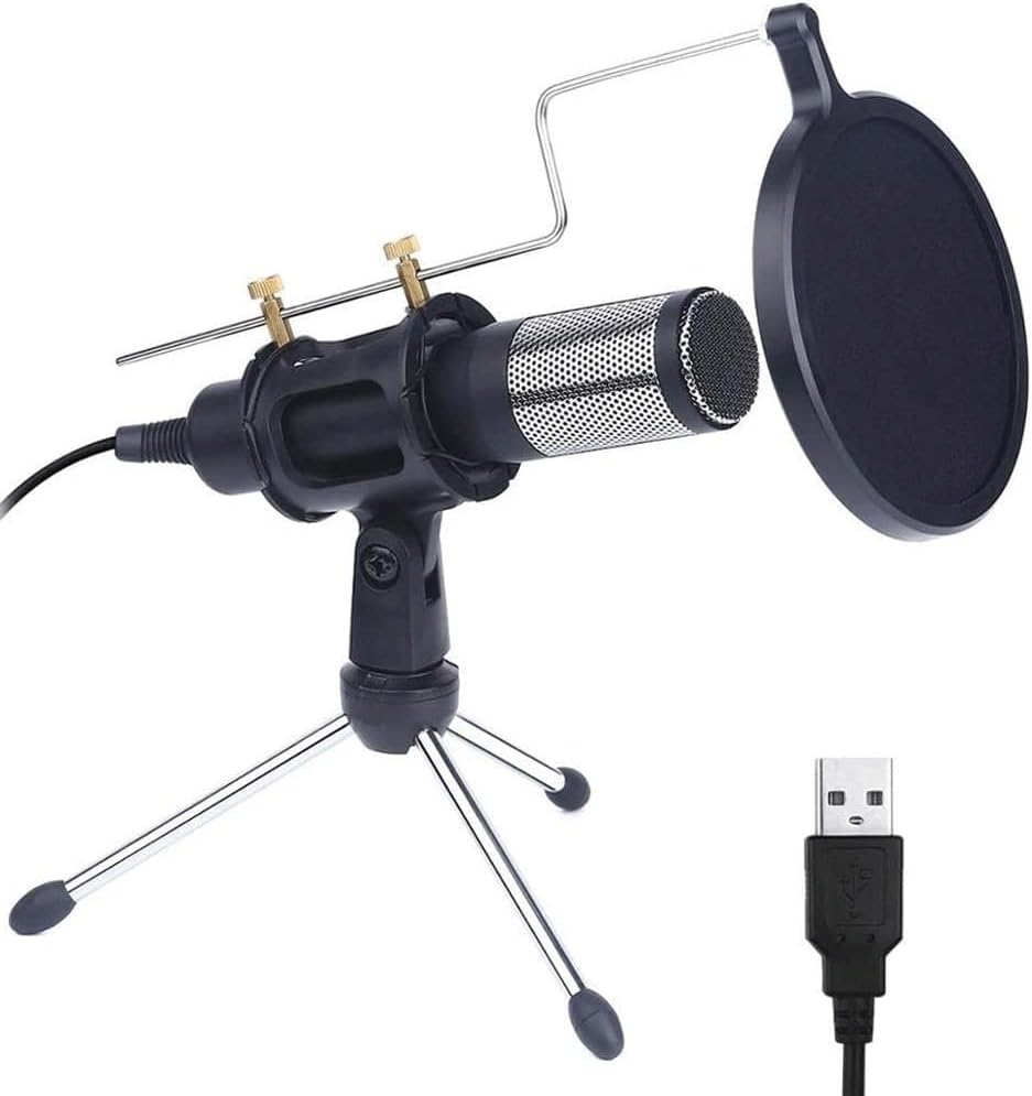 Condenser Recording Microphone, with Tripod Stand USB Plug and Play PC Microphone, Broadcast Microphone for Computer Desktop Laptop