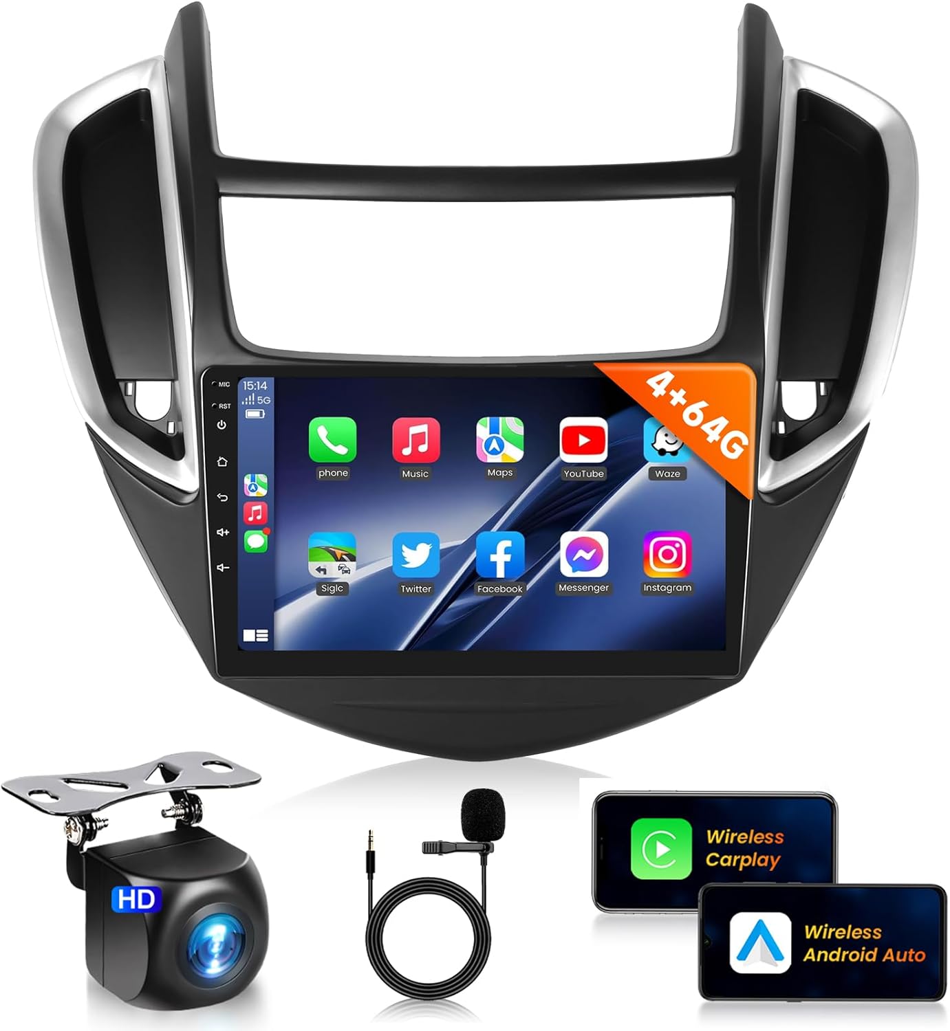 4G 64G Car Stereo for Chevrolet Chevy Trax 2014-2016 Radio, 9 inch 1280x720 IPS Touch Screen 36EQ DSP Wireless Carplay Android Auto Bluetooth 5.0 Android 15 GPS FM/RDS WiFi AHD Backup Camera