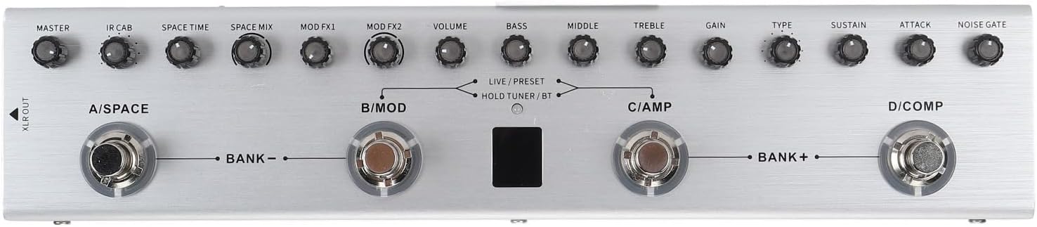 Keenso Multi Effects Bass Guitar Pedal, 36 Tone Presets, 9 AMP, 8 IR, Rechargeable, Tone Customization, Portable, 12hr Battery, White, Modern Style